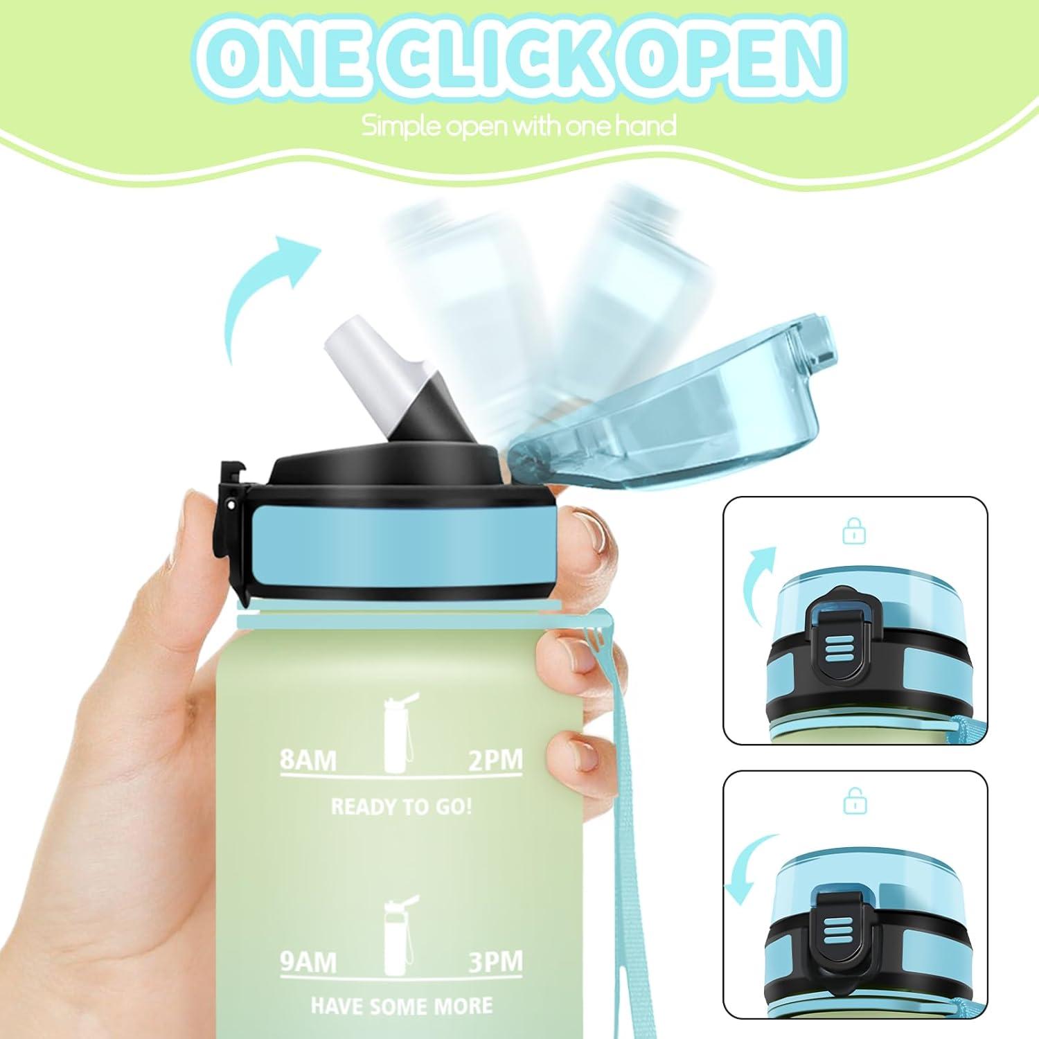 imageHoneyHolly Gourde Enfant 500 Ml sans BPA Water Bottle avec Paille Antifuite Bouteille deau Motivante avec Marqueur de Temps Gourde Gradue Bouteille pour Gymnase cole CyclismeCiel Givr 500ml