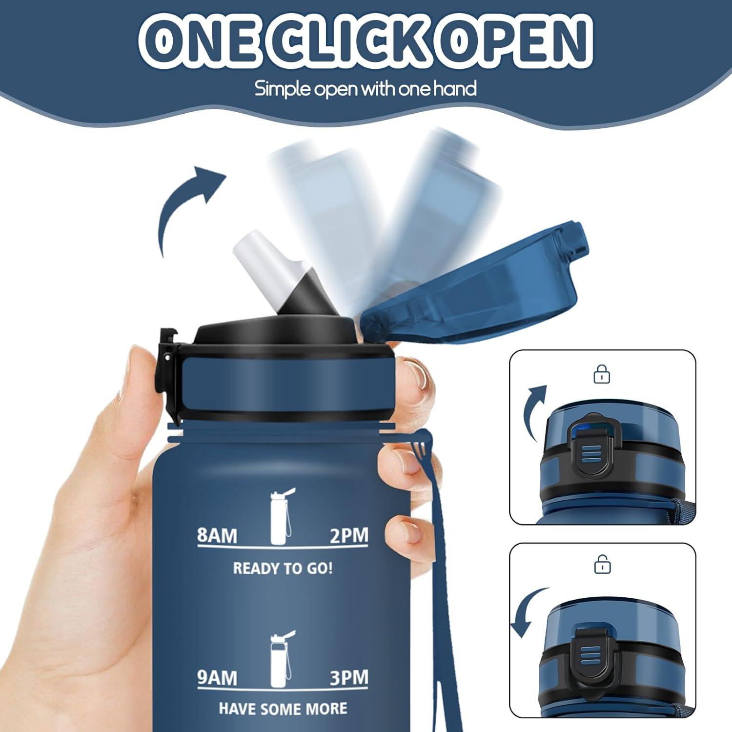 imageHoneyHolly Gourde Enfant 500 Ml sans BPA Water Bottle avec Paille Antifuite Bouteille deau Motivante avec Marqueur de Temps Gourde Gradue Bouteille pour Gymnase cole CyclismeBleu Marine 500ml