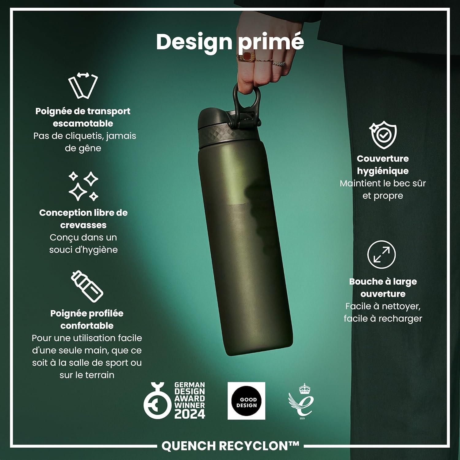 imageIon8 Gourde 1l 1000ml AntiFuite Facile Ouvrir Verrouillage Scuris Poigne de Transport Lavable en Lavevaisselle Sans BPA Idale pour le Sport et la Salle de Sport Violet ClairVert Fonc