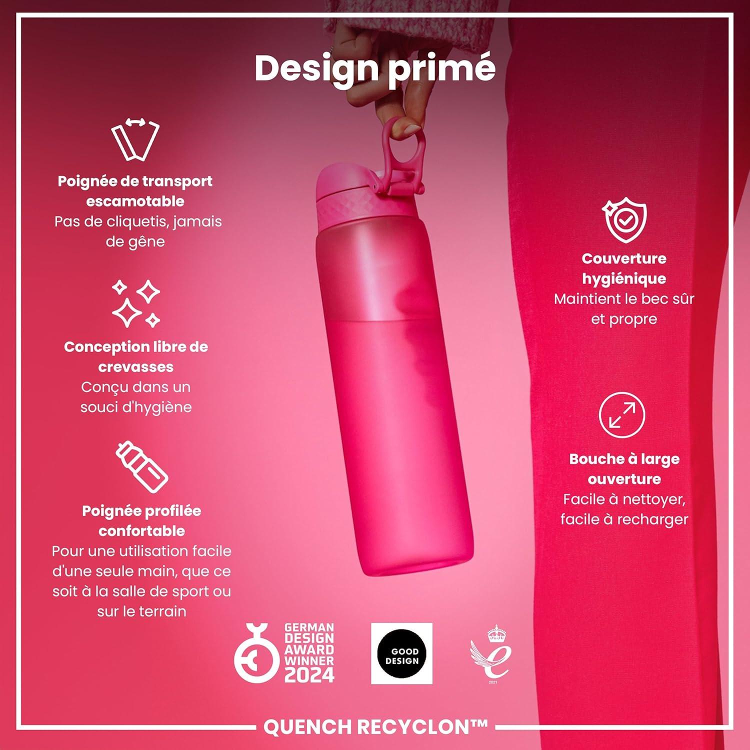 imageIon8 Gourde 1l 1000ml AntiFuite Facile Ouvrir Verrouillage Scuris Poigne de Transport Lavable en Lavevaisselle Sans BPA Idale pour le Sport et la Salle de Sport Violet ClairRose