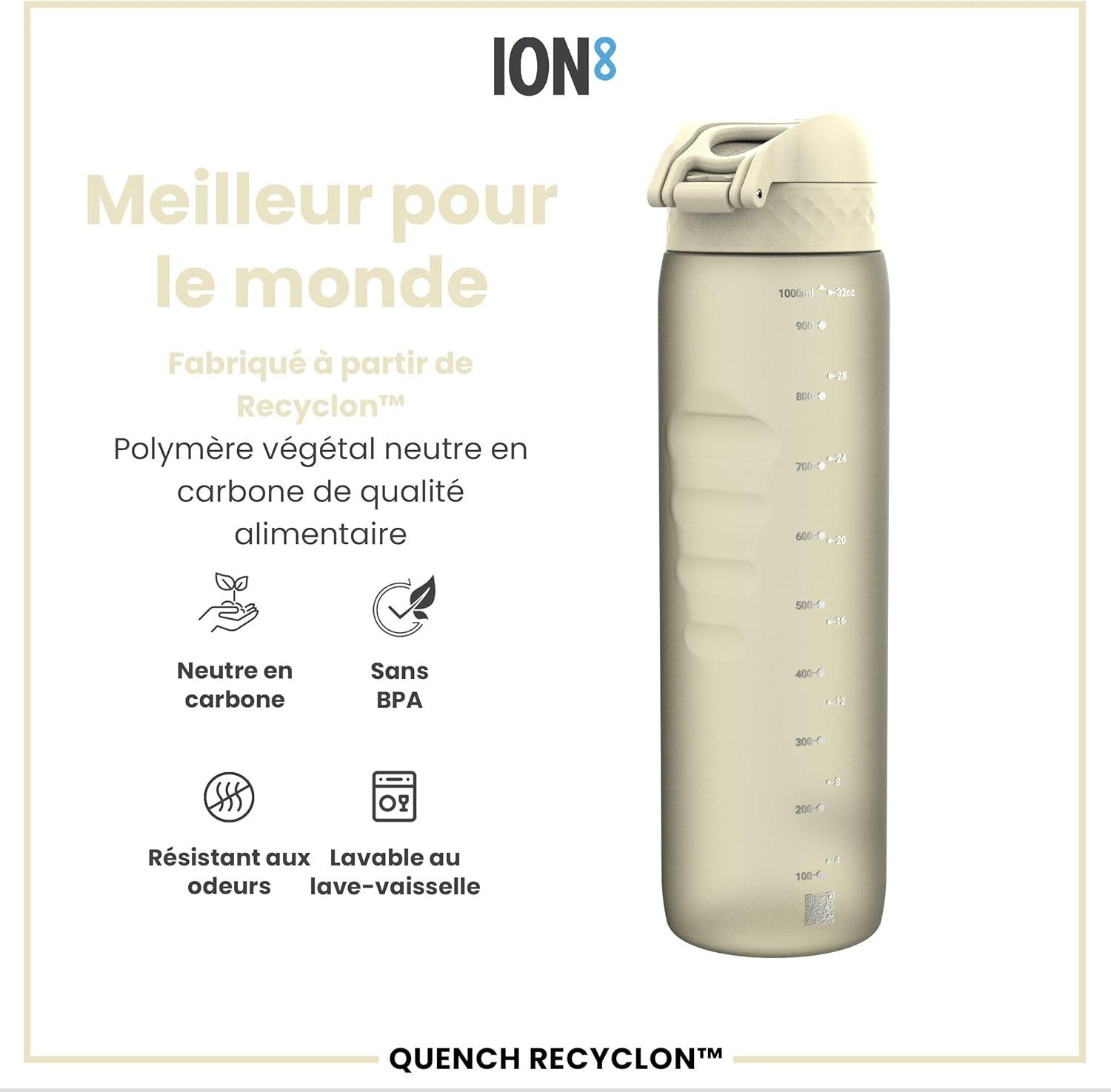 imageIon8 Gourde 1l 1000ml AntiFuite Facile Ouvrir Verrouillage Scuris Poigne de Transport Lavable en Lavevaisselle Sans BPA Idale pour le Sport et la Salle de Sport Violet ClairBlanc Crmeux
