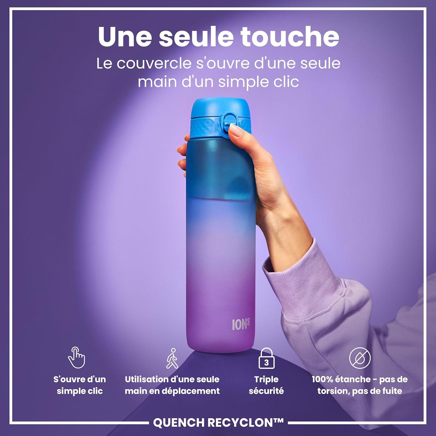 imageIon8 Gourde 1l 1000ml AntiFuite Facile Ouvrir Verrouillage Scuris Poigne de Transport Lavable en Lavevaisselle Sans BPA Idale pour le Sport et la Salle de Sport Violet ClairBleu et Rose