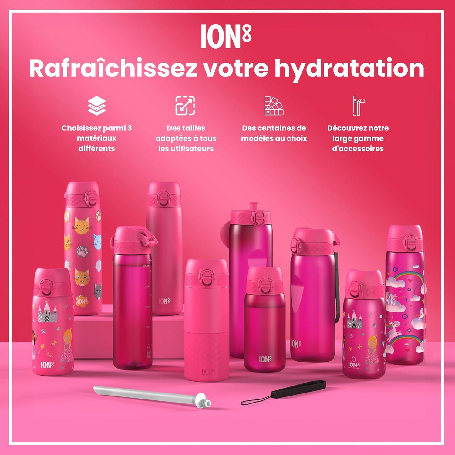 imageIon8 Gourde 1l 1000ml AntiFuite Facile Ouvrir Verrouillage Scuris Poigne de Transport Lavable en Lavevaisselle Sans BPA Idale pour le Sport et la Salle de Sport Violet ClairRose
