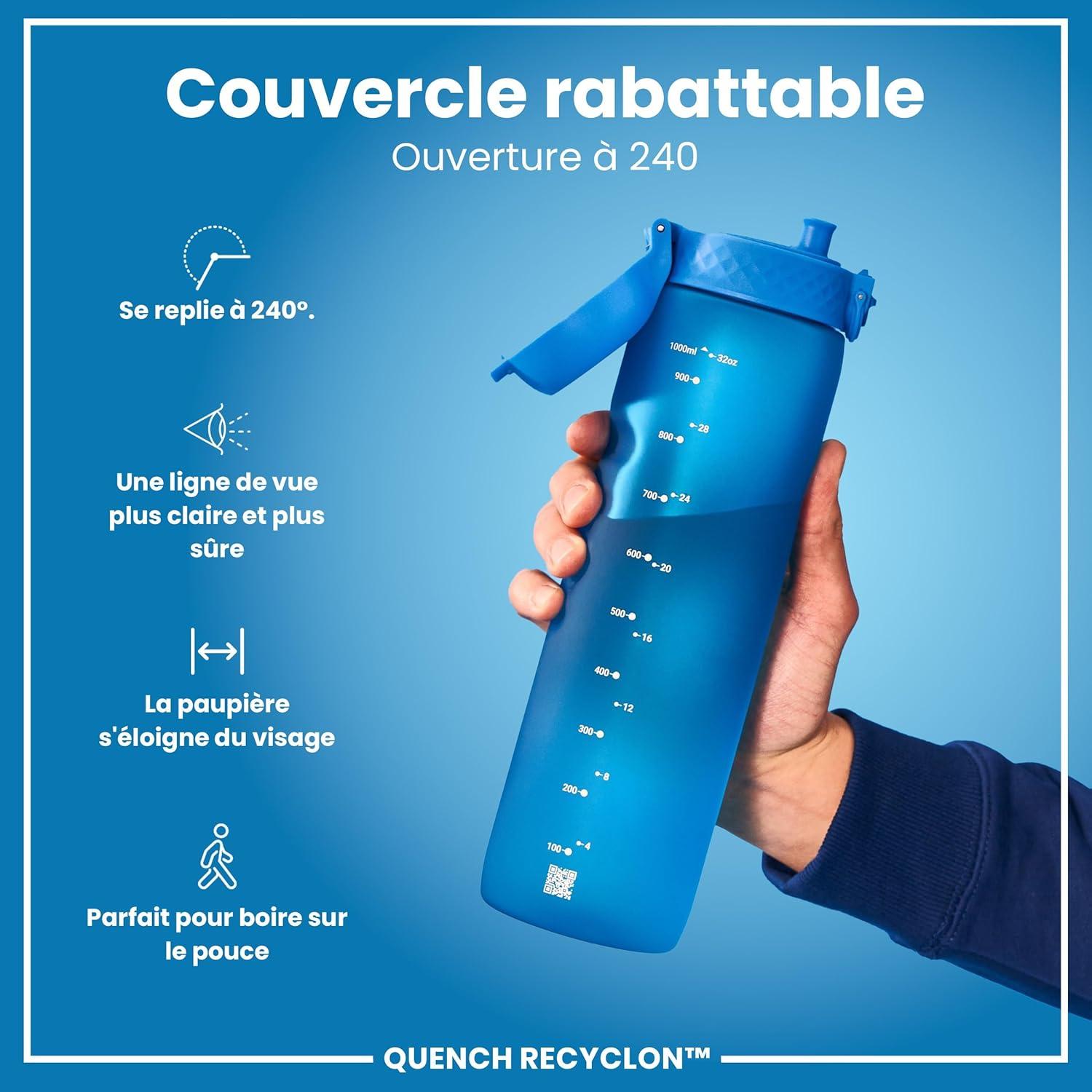 imageIon8 Gourde 1l 1000ml AntiFuite Facile Ouvrir Verrouillage Scuris Poigne de Transport Lavable en Lavevaisselle Sans BPA Idale pour le Sport et la Salle de Sport Violet ClairBleu