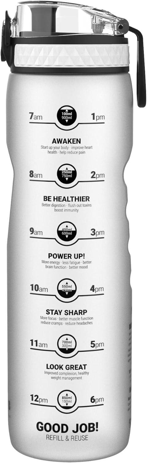 imageIon8 Gourde 1l 1000ml AntiFuite Facile Ouvrir Verrouillage Scuris Poigne de Transport Lavable en Lavevaisselle Sans BPA Idale pour le Sport et la Salle de Sport Violet ClairBlanc