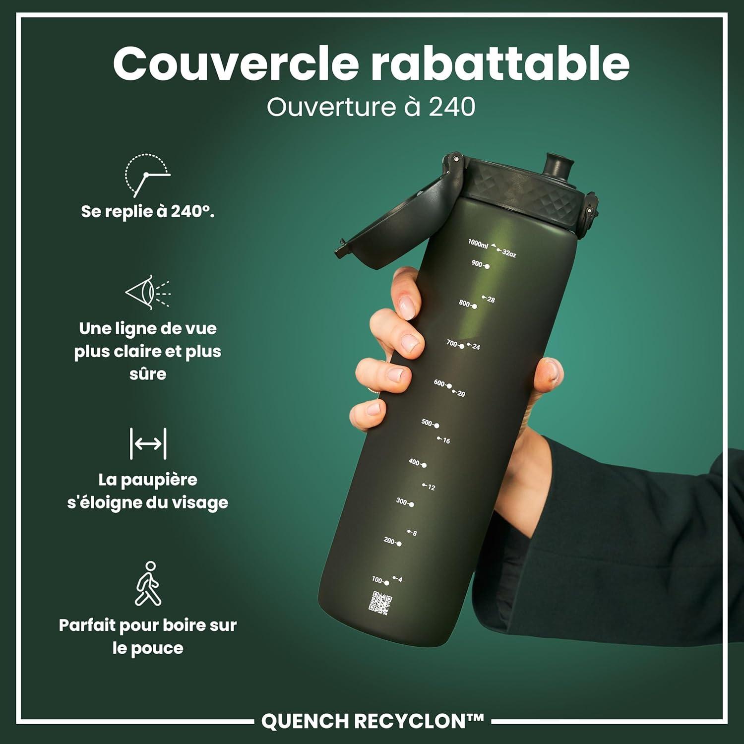 imageIon8 Gourde 1l 1000ml AntiFuite Facile Ouvrir Verrouillage Scuris Poigne de Transport Lavable en Lavevaisselle Sans BPA Idale pour le Sport et la Salle de Sport Violet ClairVert Fonc