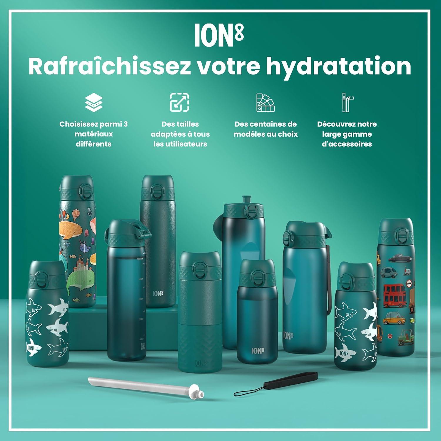 imageIon8 Gourde 1l 1000ml AntiFuite Facile Ouvrir Verrouillage Scuris Poigne de Transport Lavable en Lavevaisselle Sans BPA Idale pour le Sport et la Salle de Sport Violet ClairAqua
