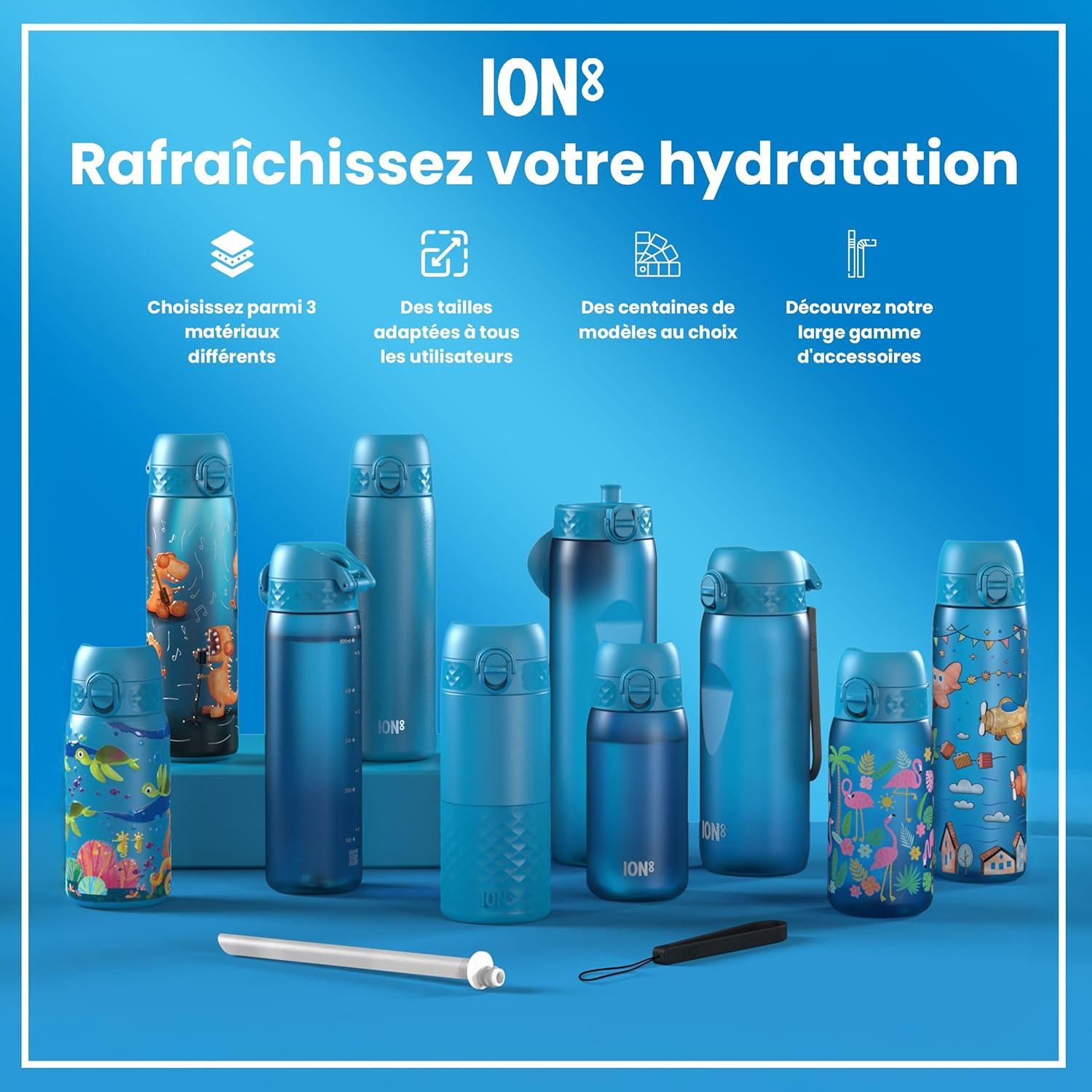 imageIon8 Gourde 1l 1000ml AntiFuite Facile Ouvrir Verrouillage Scuris Poigne de Transport Lavable en Lavevaisselle Sans BPA Idale pour le Sport et la Salle de Sport Violet ClairBleu