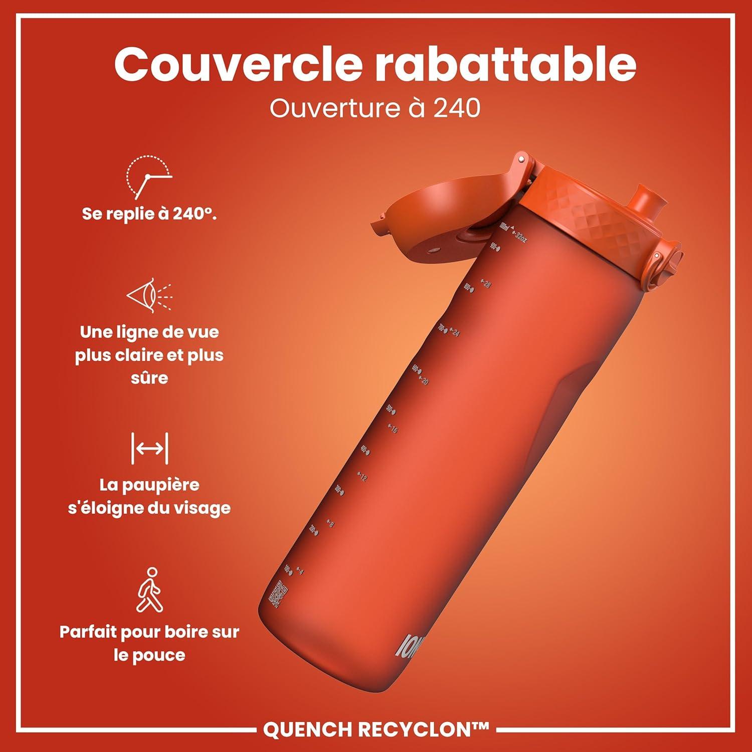 imageIon8 Gourde 1l 1000ml AntiFuite Facile Ouvrir Verrouillage Scuris Poigne de Transport Lavable en Lavevaisselle Sans BPA Idale pour le Sport et la Salle de Sport Violet ClairOrange