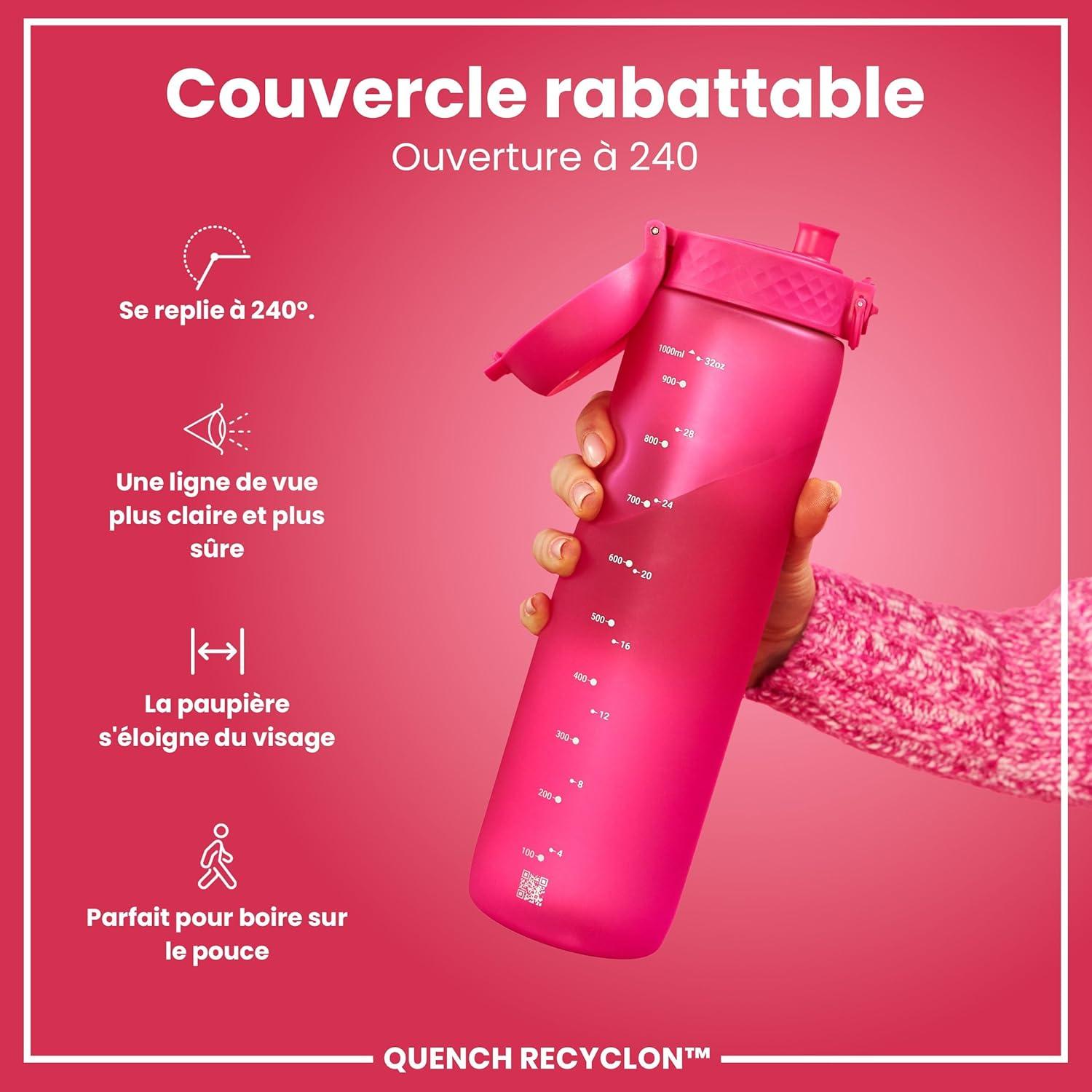 imageIon8 Gourde 1l 1000ml AntiFuite Facile Ouvrir Verrouillage Scuris Poigne de Transport Lavable en Lavevaisselle Sans BPA Idale pour le Sport et la Salle de Sport Violet ClairRose