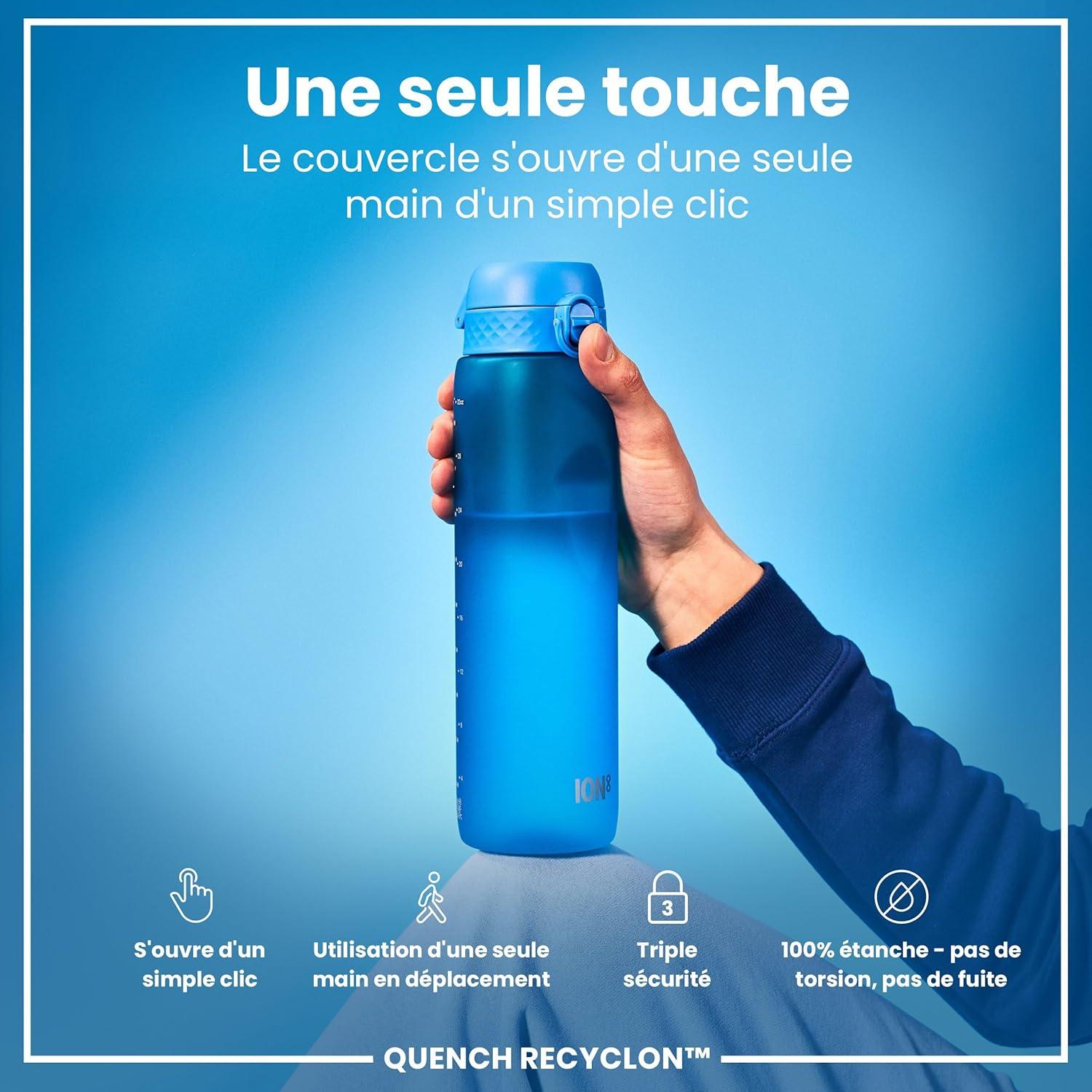 imageIon8 Gourde 1l 1000ml AntiFuite Facile Ouvrir Verrouillage Scuris Poigne de Transport Lavable en Lavevaisselle Sans BPA Idale pour le Sport et la Salle de Sport Violet ClairBleu