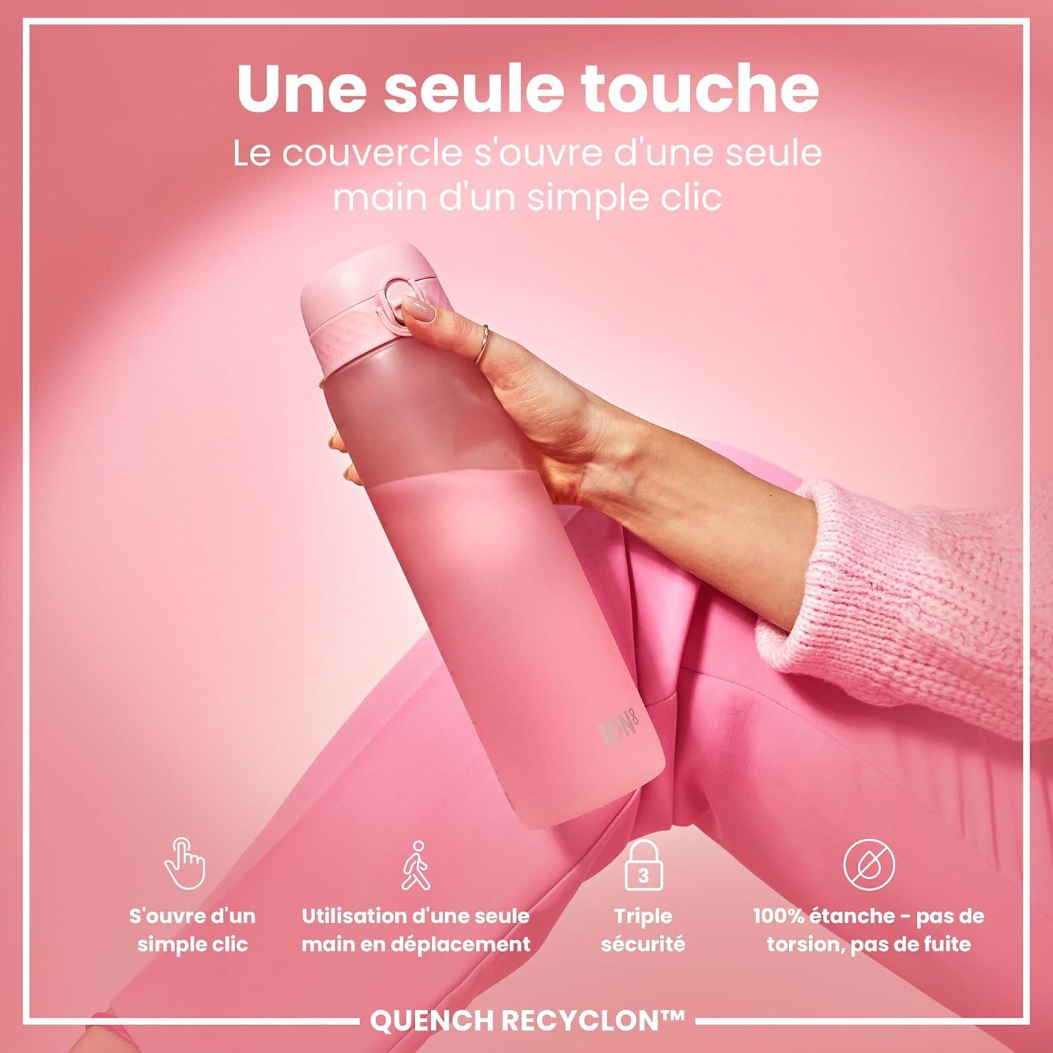 imageIon8 Gourde 1l 1000ml AntiFuite Facile Ouvrir Verrouillage Scuris Poigne de Transport Lavable en Lavevaisselle Sans BPA Idale pour le Sport et la Salle de Sport Violet ClairRose Clair