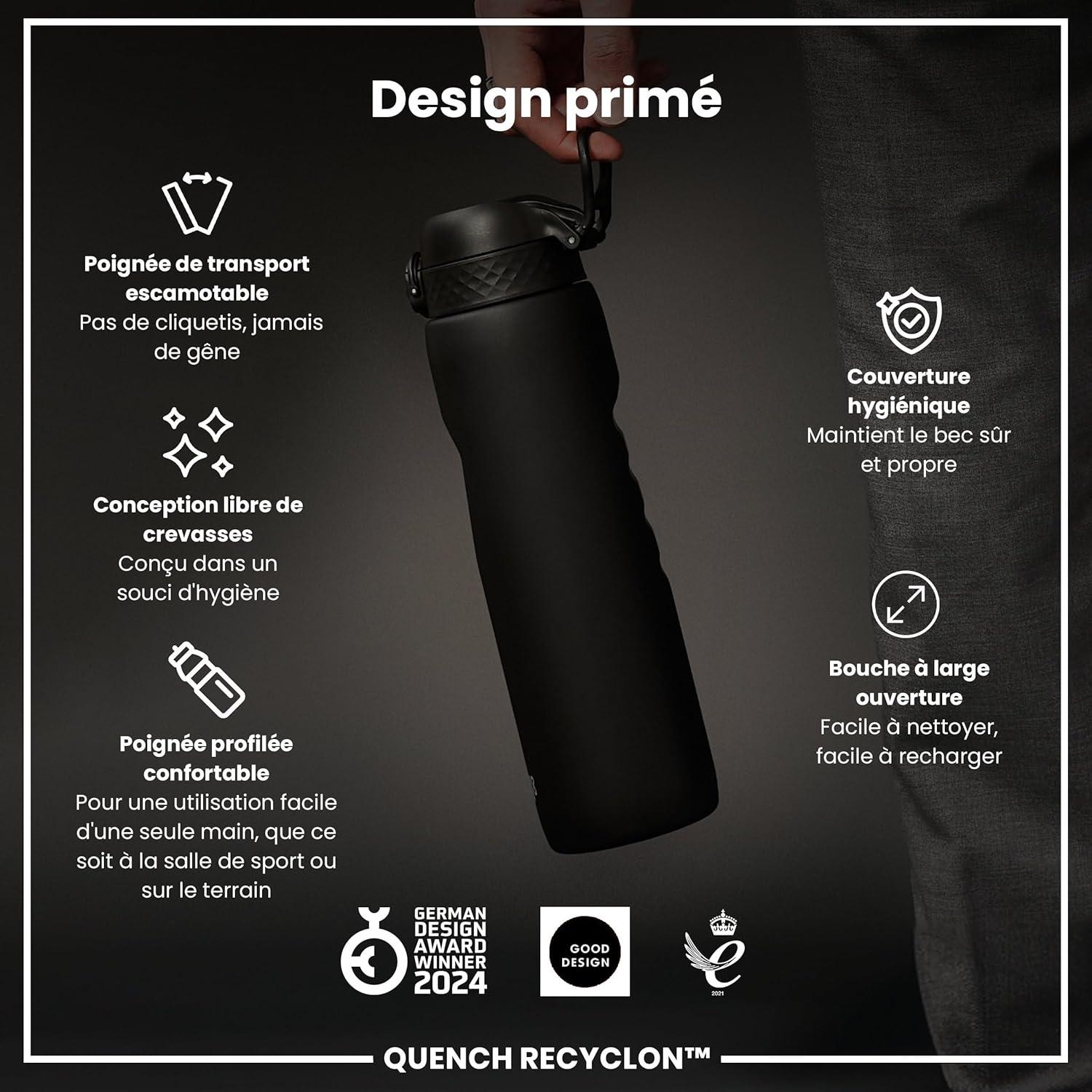 imageIon8 Gourde 1l 1000ml AntiFuite Facile Ouvrir Verrouillage Scuris Poigne de Transport Lavable en Lavevaisselle Sans BPA Idale pour le Sport et la Salle de Sport Violet ClairNoir