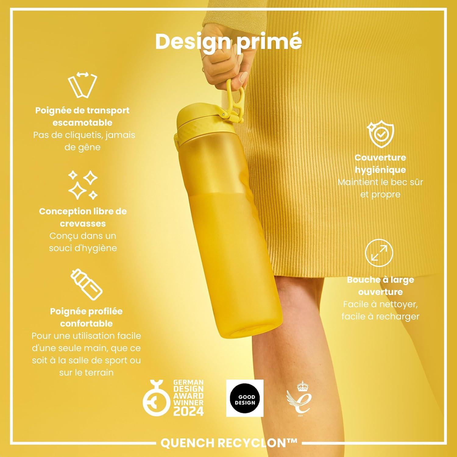 imageIon8 Gourde 1l 1000ml AntiFuite Facile Ouvrir Verrouillage Scuris Poigne de Transport Lavable en Lavevaisselle Sans BPA Idale pour le Sport et la Salle de Sport Violet ClairJaune
