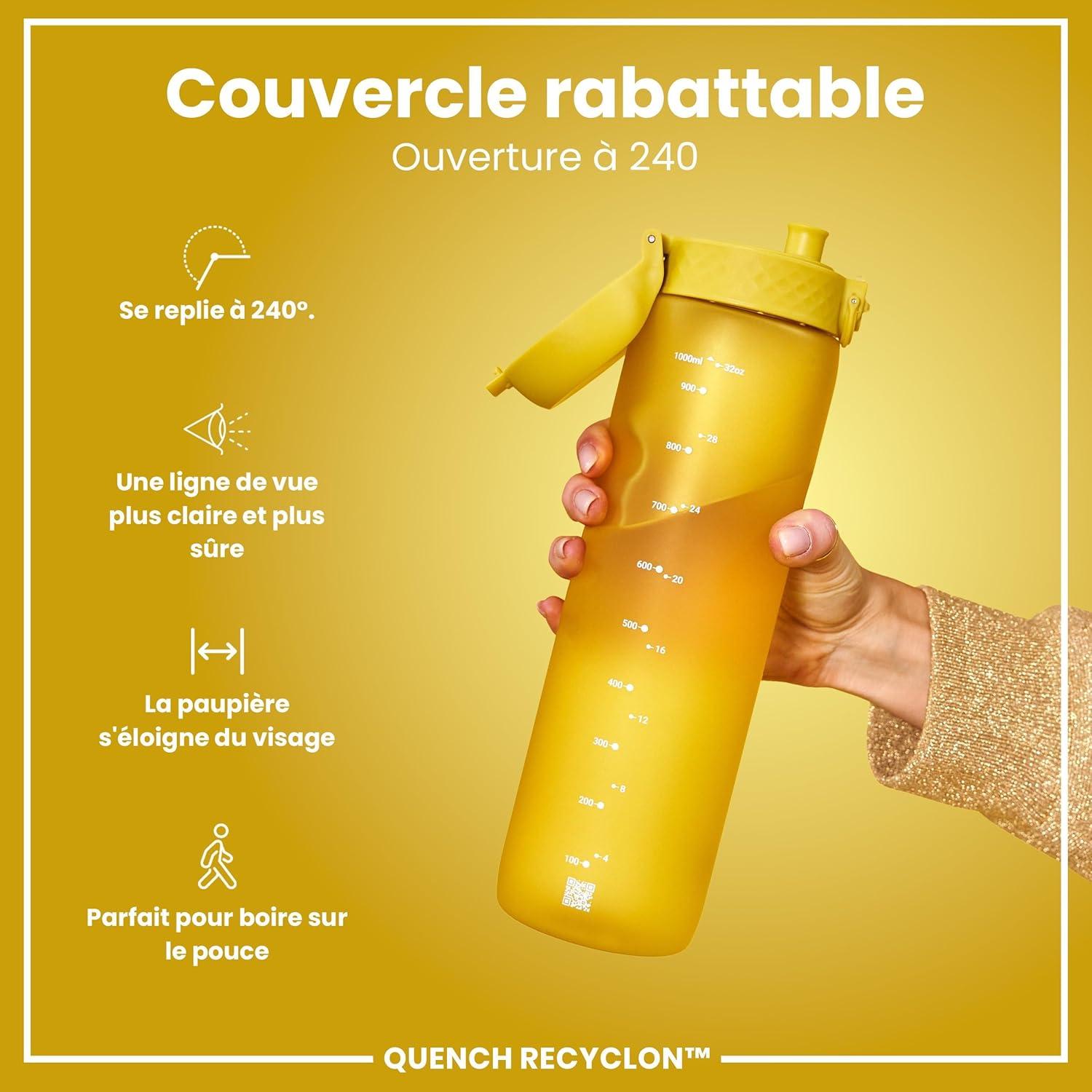 imageIon8 Gourde 1l 1000ml AntiFuite Facile Ouvrir Verrouillage Scuris Poigne de Transport Lavable en Lavevaisselle Sans BPA Idale pour le Sport et la Salle de Sport Violet ClairJaune