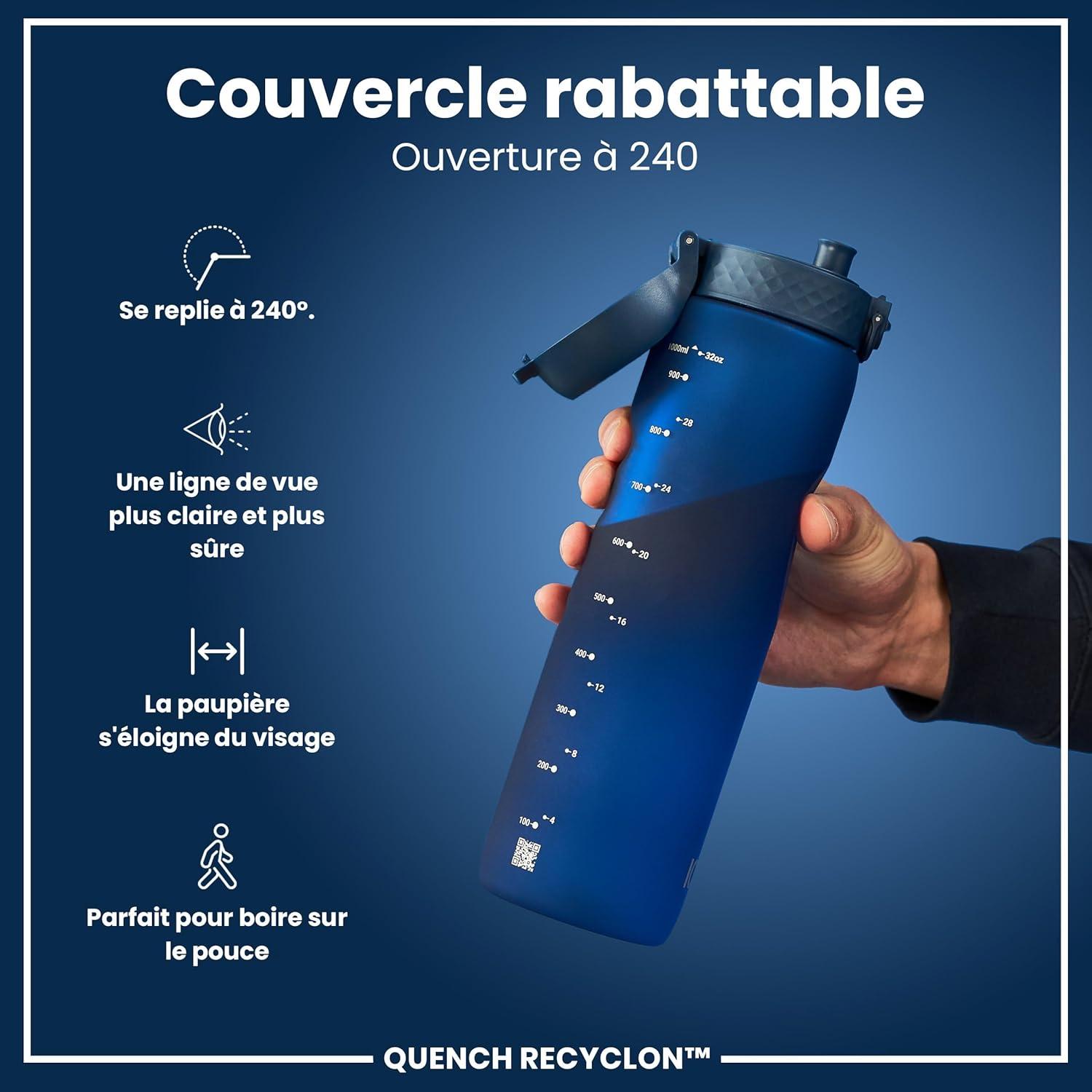 imageIon8 Gourde 1l 1000ml AntiFuite Facile Ouvrir Verrouillage Scuris Poigne de Transport Lavable en Lavevaisselle Sans BPA Idale pour le Sport et la Salle de Sport Violet ClairBleu Marine