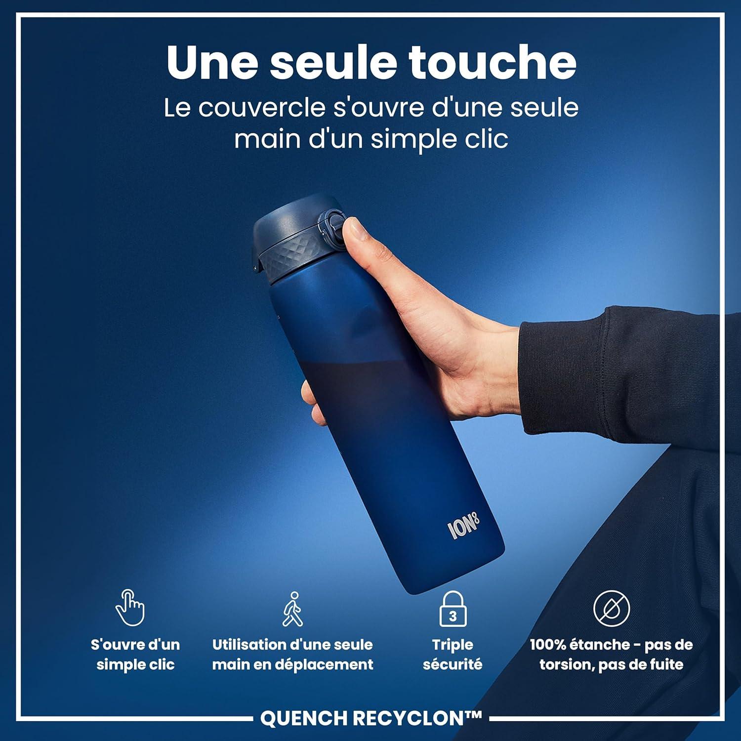 imageIon8 Gourde 1l 1000ml AntiFuite Facile Ouvrir Verrouillage Scuris Poigne de Transport Lavable en Lavevaisselle Sans BPA Idale pour le Sport et la Salle de Sport Violet ClairBleu Marine
