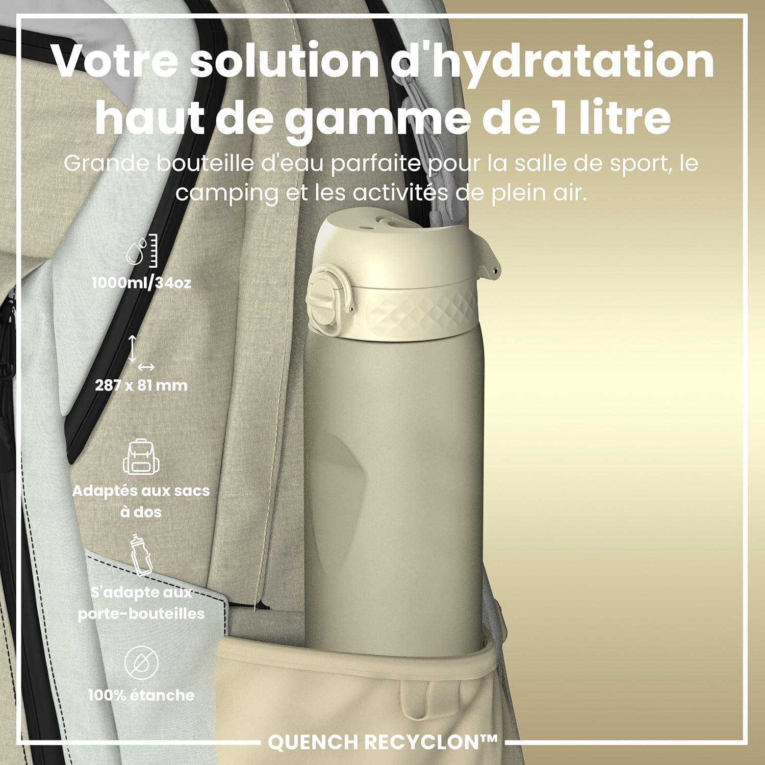 imageIon8 Gourde 1l 1000ml AntiFuite Facile Ouvrir Verrouillage Scuris Poigne de Transport Lavable en Lavevaisselle Sans BPA Idale pour le Sport et la Salle de Sport Violet ClairBlanc Crmeux