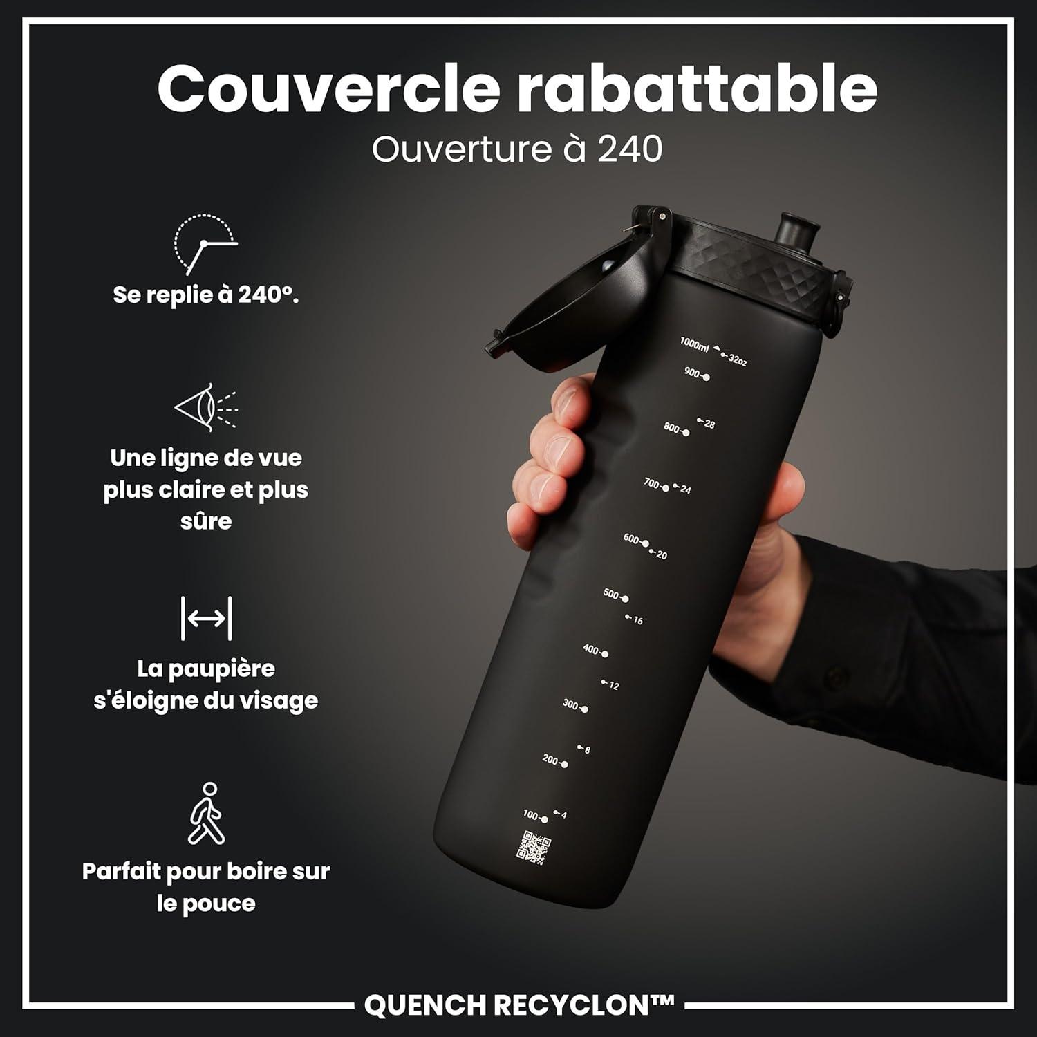 imageIon8 Gourde 1l 1000ml AntiFuite Facile Ouvrir Verrouillage Scuris Poigne de Transport Lavable en Lavevaisselle Sans BPA Idale pour le Sport et la Salle de Sport Violet ClairNoir