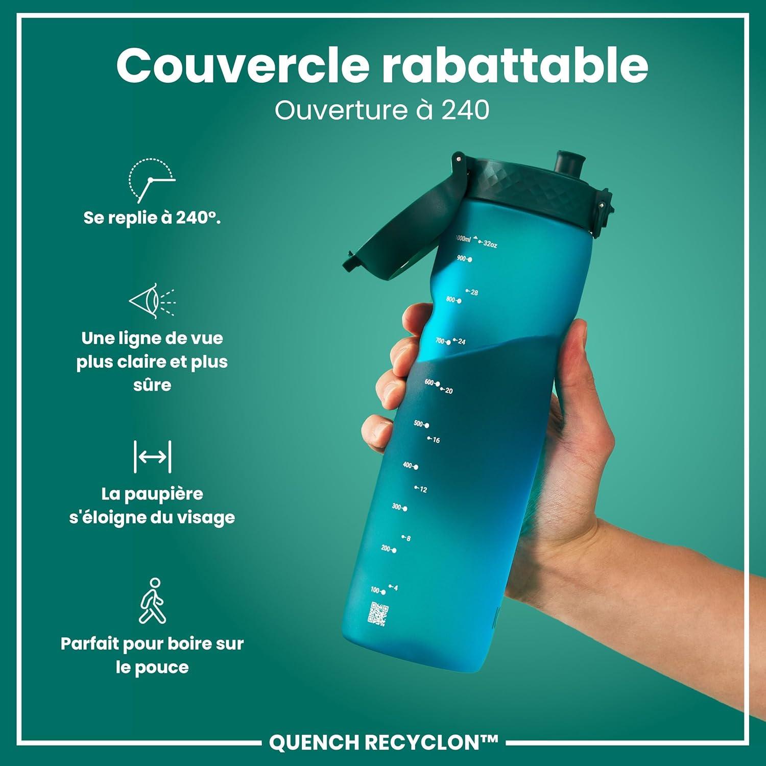 imageIon8 Gourde 1l 1000ml AntiFuite Facile Ouvrir Verrouillage Scuris Poigne de Transport Lavable en Lavevaisselle Sans BPA Idale pour le Sport et la Salle de Sport Violet ClairAqua