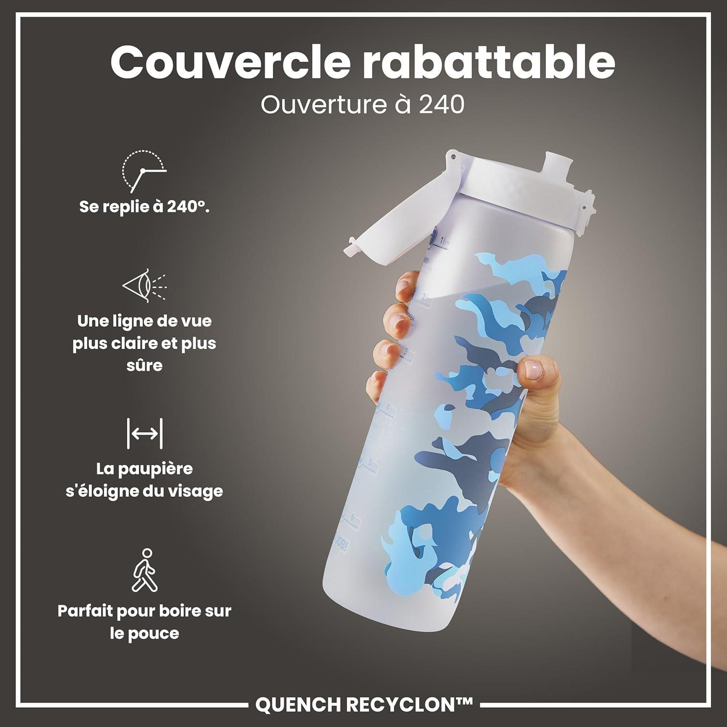 imageIon8 Gourde 1l 1000ml AntiFuite Facile Ouvrir Verrouillage Scuris Poigne de Transport Lavable en Lavevaisselle Sans BPA Idale pour le Sport et la Salle de Sport Violet ClairCamouflage