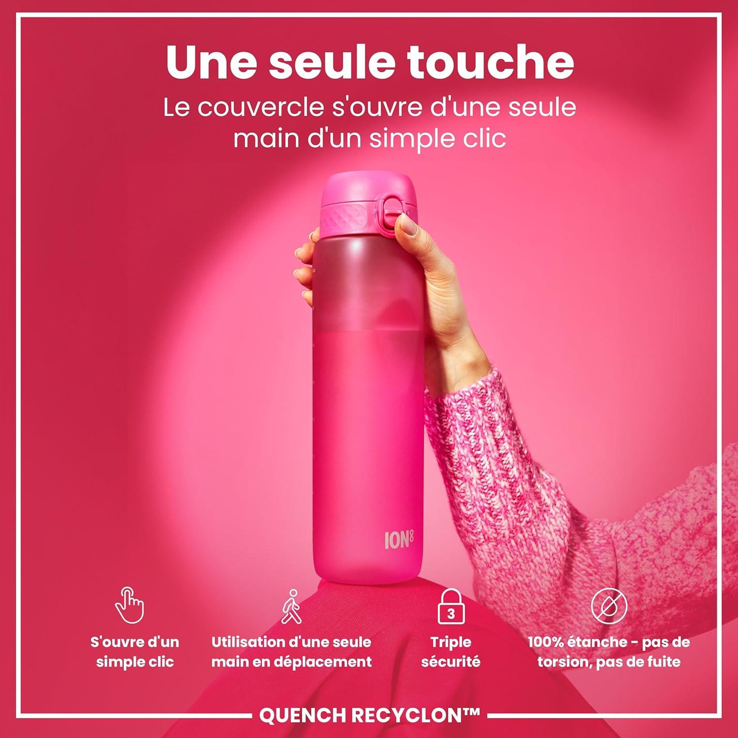 imageIon8 Gourde 1l 1000ml AntiFuite Facile Ouvrir Verrouillage Scuris Poigne de Transport Lavable en Lavevaisselle Sans BPA Idale pour le Sport et la Salle de Sport Violet ClairRose