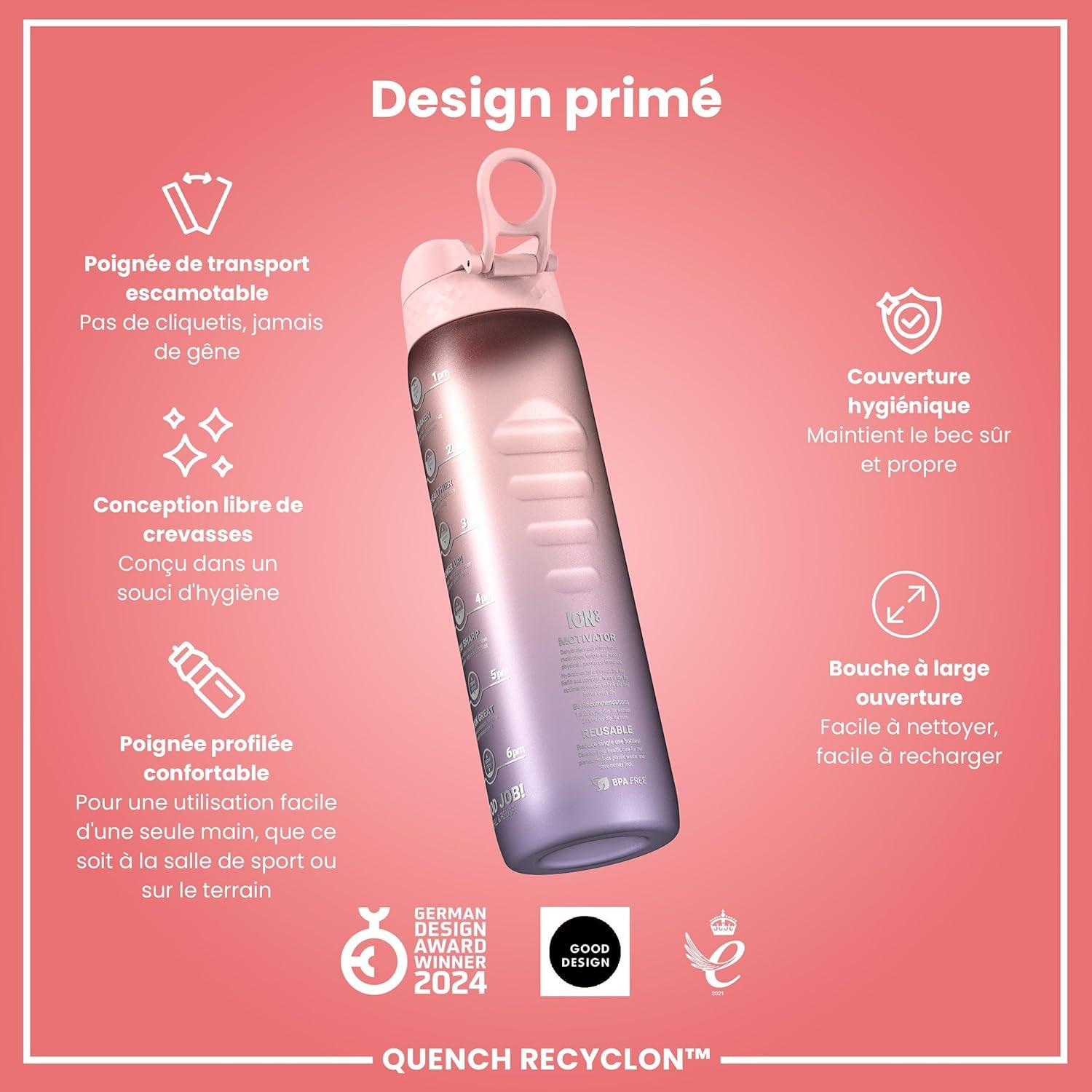 imageIon8 Gourde 1l 1000ml AntiFuite Facile Ouvrir Verrouillage Scuris Poigne de Transport Lavable en Lavevaisselle Sans BPA Idale pour le Sport et la Salle de Sport Violet ClairMauve Clair et Rose