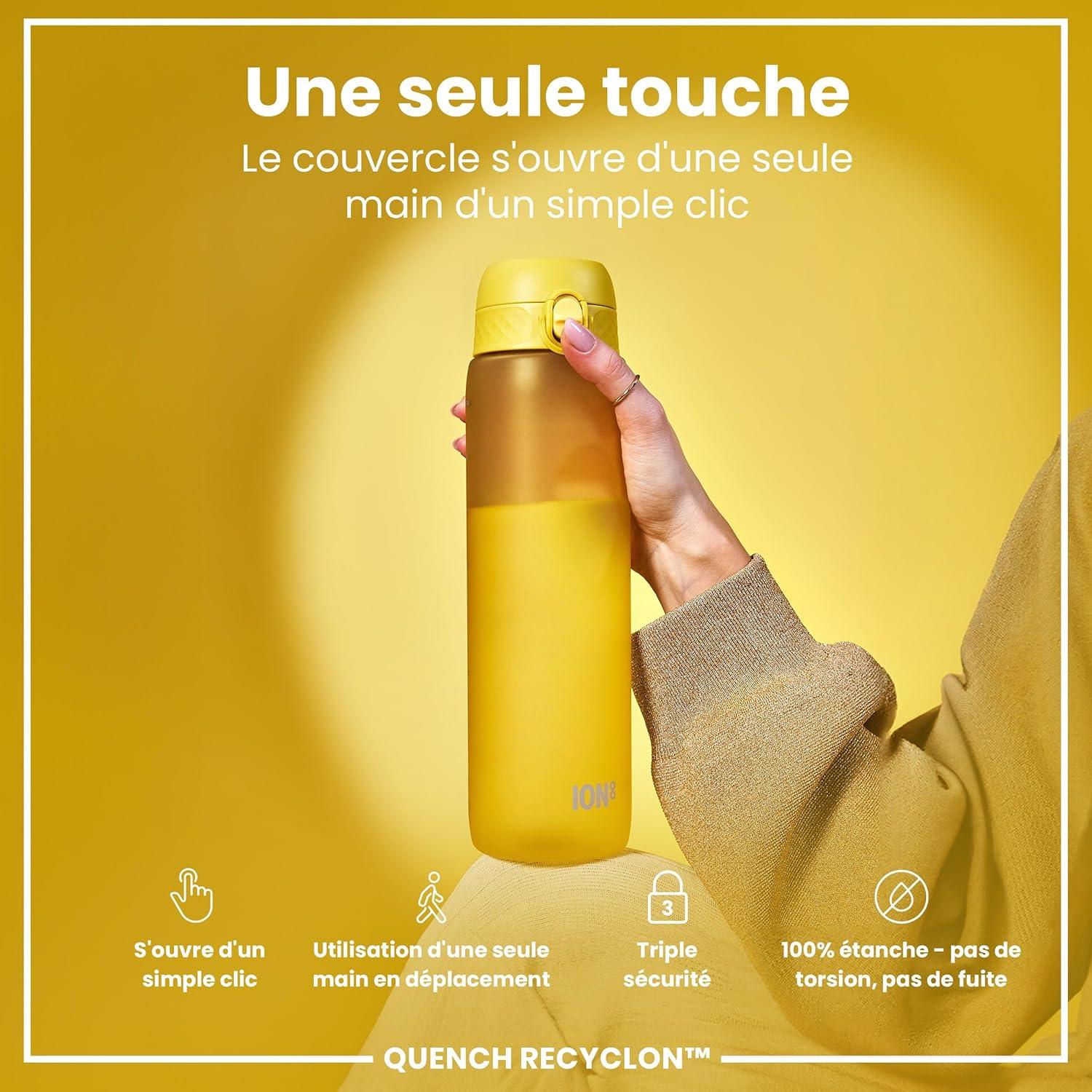 imageIon8 Gourde 1l 1000ml AntiFuite Facile Ouvrir Verrouillage Scuris Poigne de Transport Lavable en Lavevaisselle Sans BPA Idale pour le Sport et la Salle de Sport Violet ClairJaune
