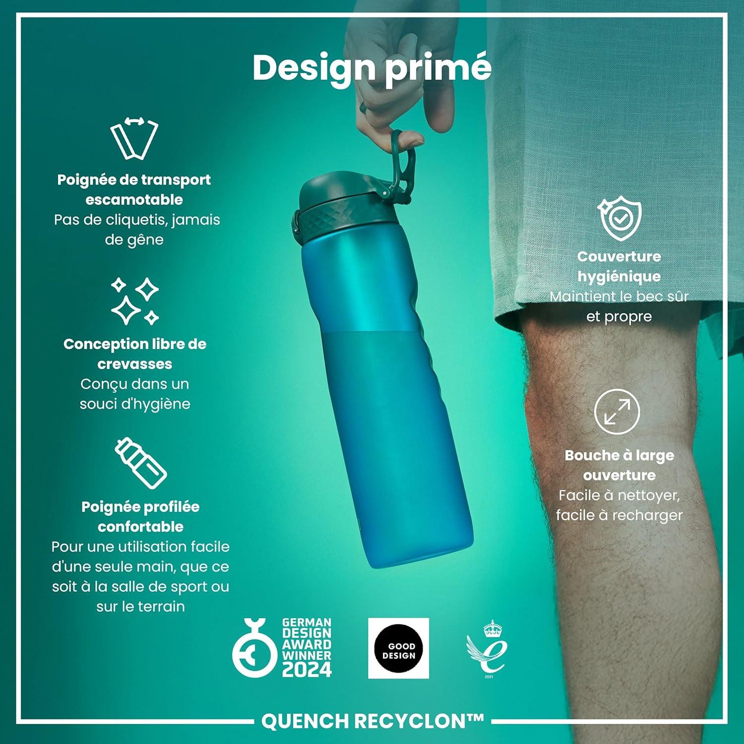 imageIon8 Gourde 1l 1000ml AntiFuite Facile Ouvrir Verrouillage Scuris Poigne de Transport Lavable en Lavevaisselle Sans BPA Idale pour le Sport et la Salle de Sport Violet ClairAqua