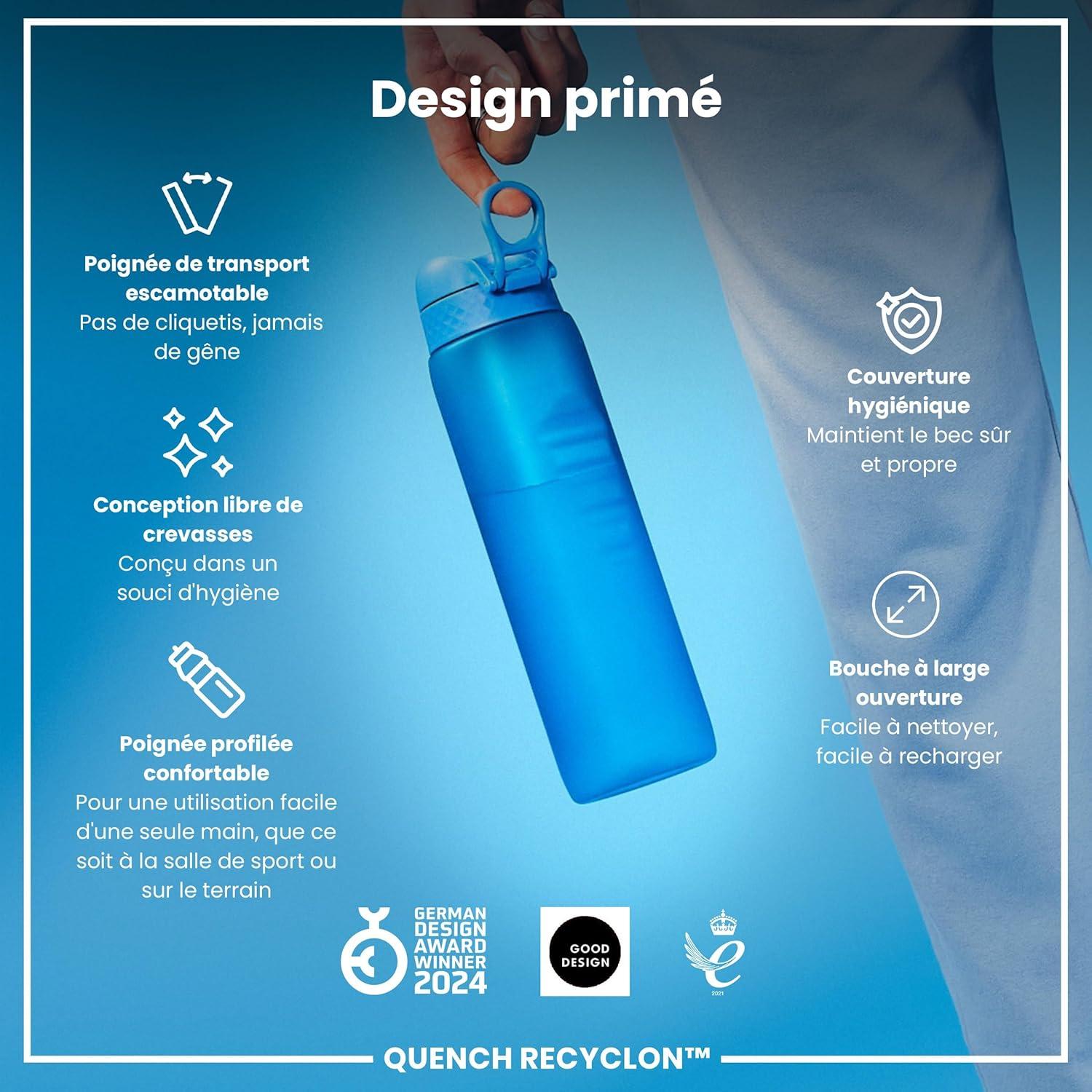 imageIon8 Gourde 1l 1000ml AntiFuite Facile Ouvrir Verrouillage Scuris Poigne de Transport Lavable en Lavevaisselle Sans BPA Idale pour le Sport et la Salle de Sport Violet ClairBleu