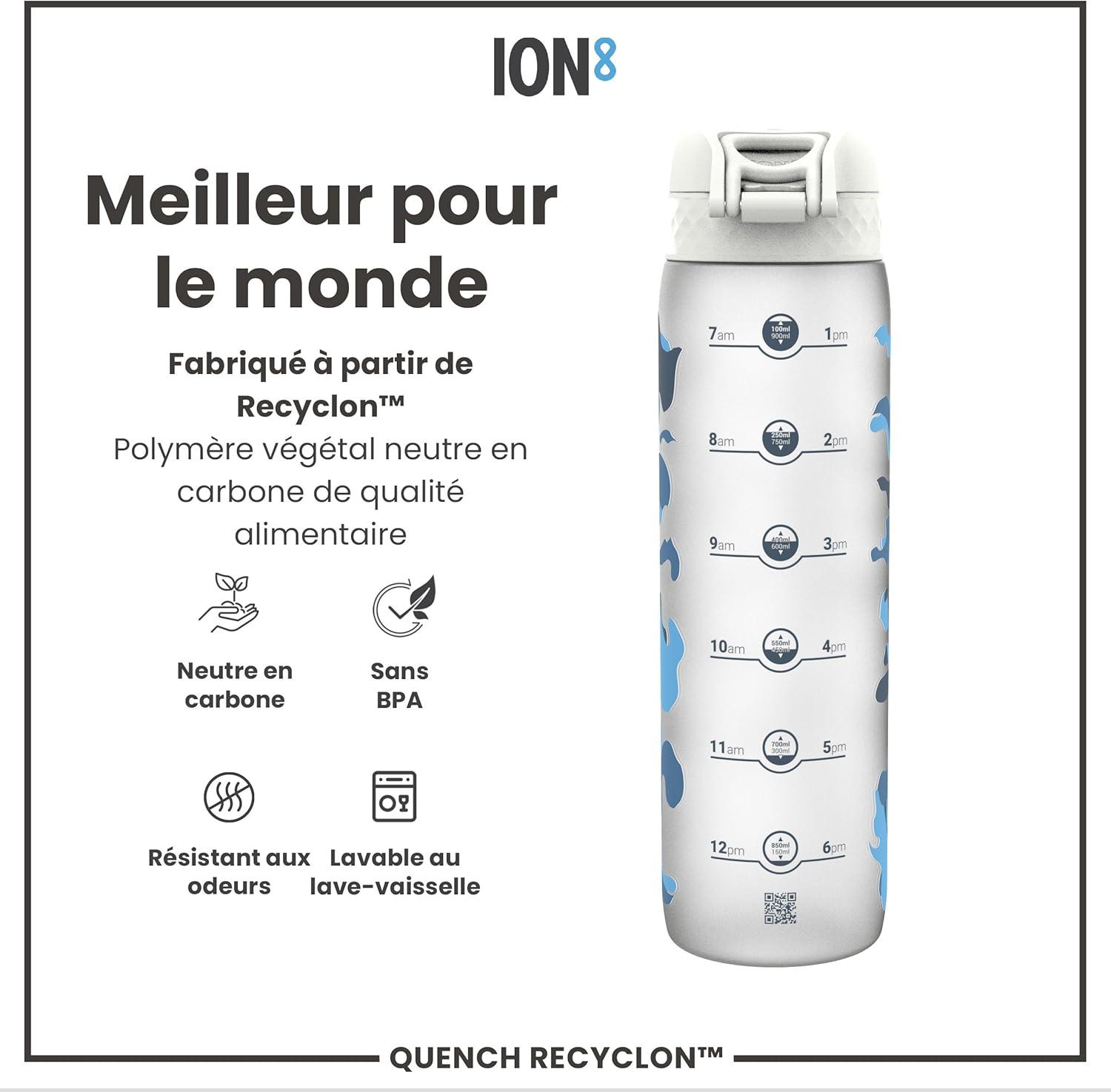 imageIon8 Gourde 1l 1000ml AntiFuite Facile Ouvrir Verrouillage Scuris Poigne de Transport Lavable en Lavevaisselle Sans BPA Idale pour le Sport et la Salle de Sport Violet ClairCamouflage