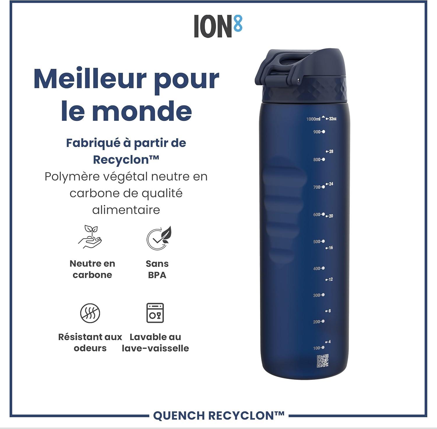 imageIon8 Gourde 1l 1000ml AntiFuite Facile Ouvrir Verrouillage Scuris Poigne de Transport Lavable en Lavevaisselle Sans BPA Idale pour le Sport et la Salle de Sport Violet ClairBleu Marine