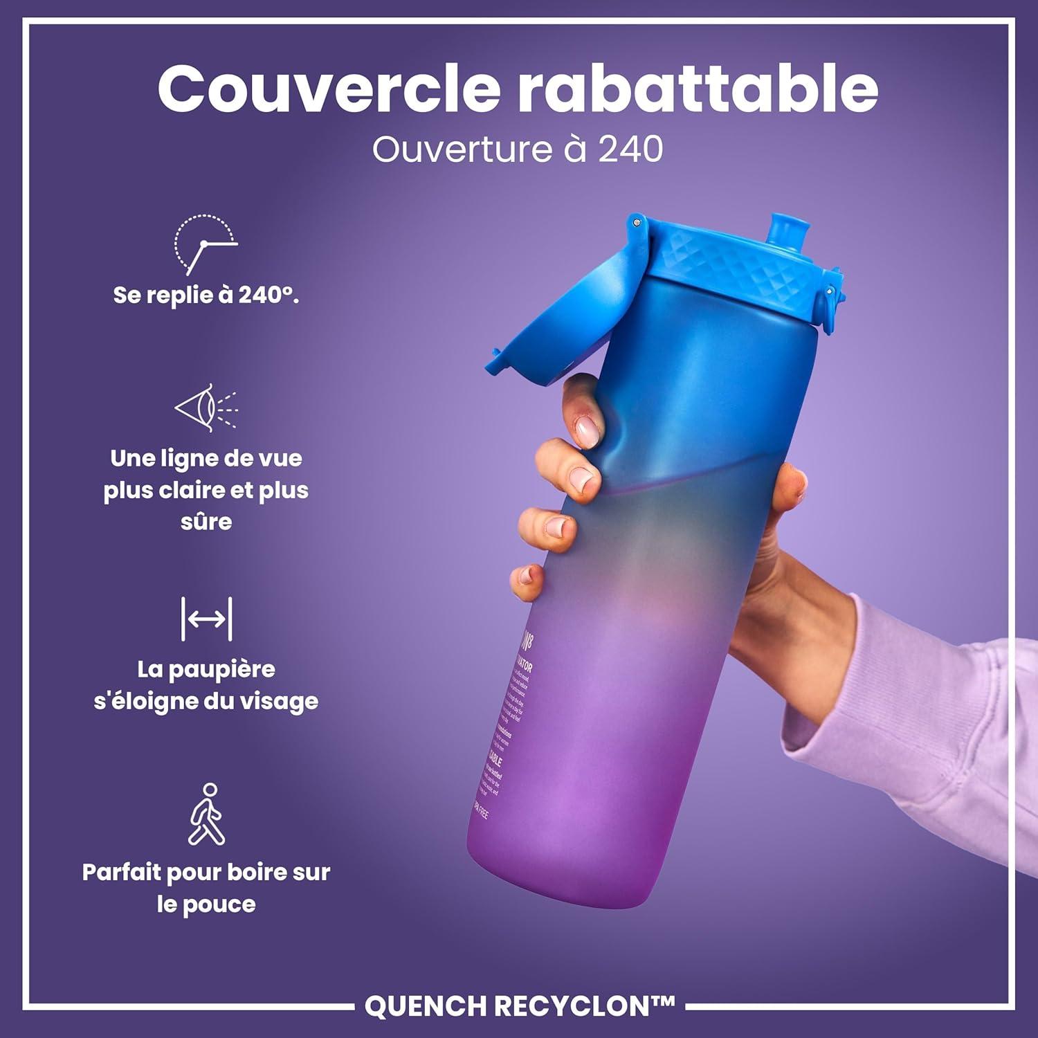 imageIon8 Gourde 1l 1000ml AntiFuite Facile Ouvrir Verrouillage Scuris Poigne de Transport Lavable en Lavevaisselle Sans BPA Idale pour le Sport et la Salle de Sport Violet ClairBleu et Rose
