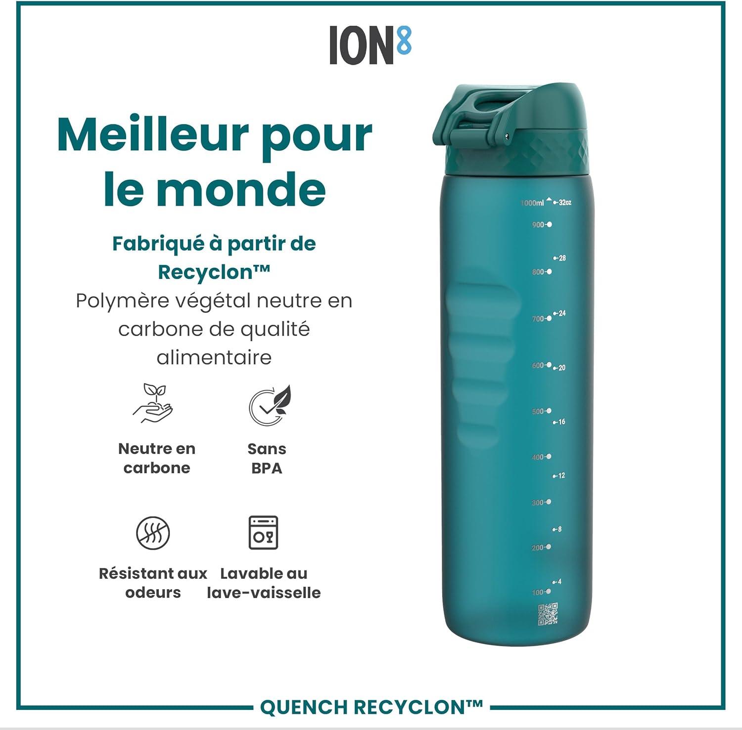 imageIon8 Gourde 1l 1000ml AntiFuite Facile Ouvrir Verrouillage Scuris Poigne de Transport Lavable en Lavevaisselle Sans BPA Idale pour le Sport et la Salle de Sport Violet ClairAqua