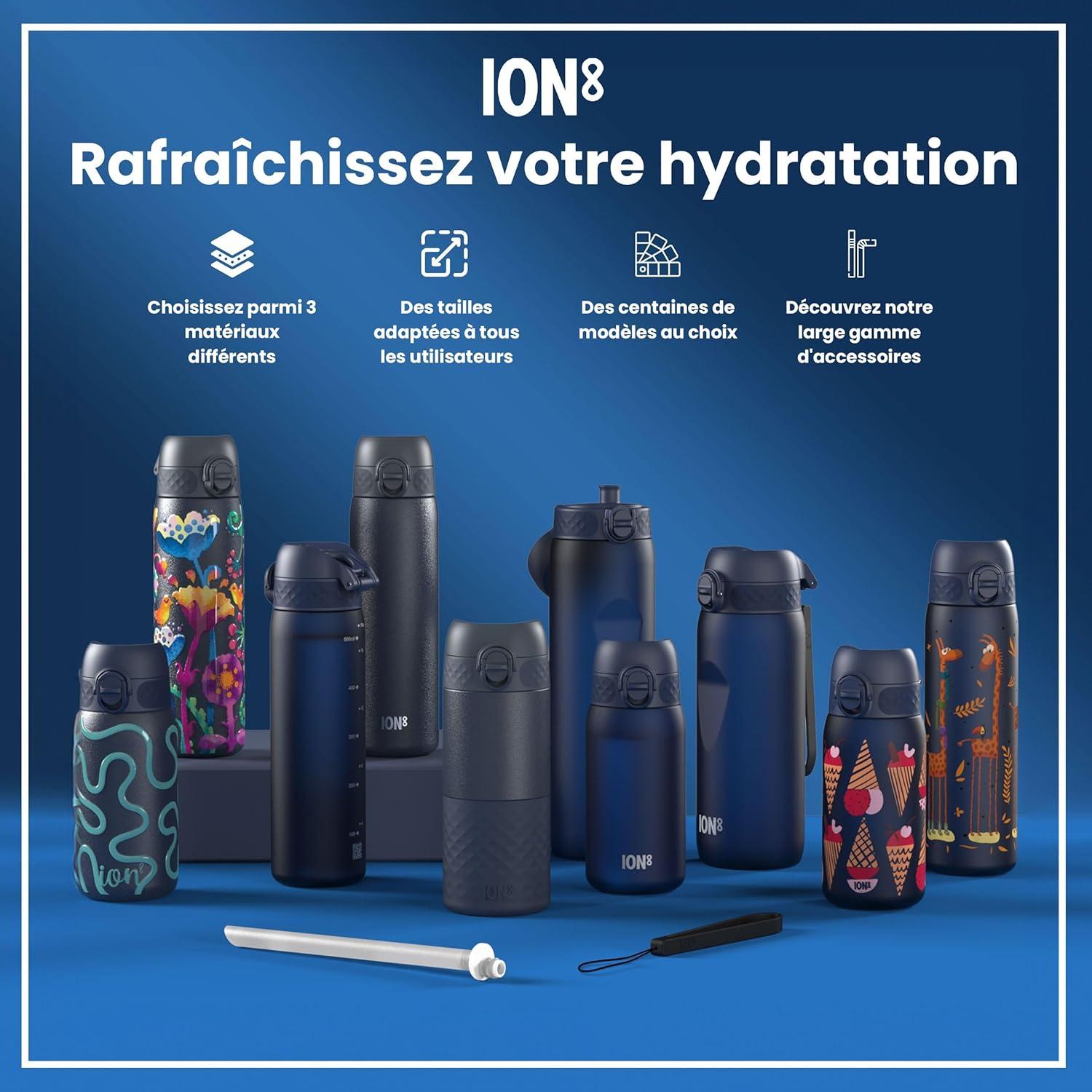 imageIon8 Gourde 1l 1000ml AntiFuite Facile Ouvrir Verrouillage Scuris Poigne de Transport Lavable en Lavevaisselle Sans BPA Idale pour le Sport et la Salle de Sport Violet ClairBleu Marine