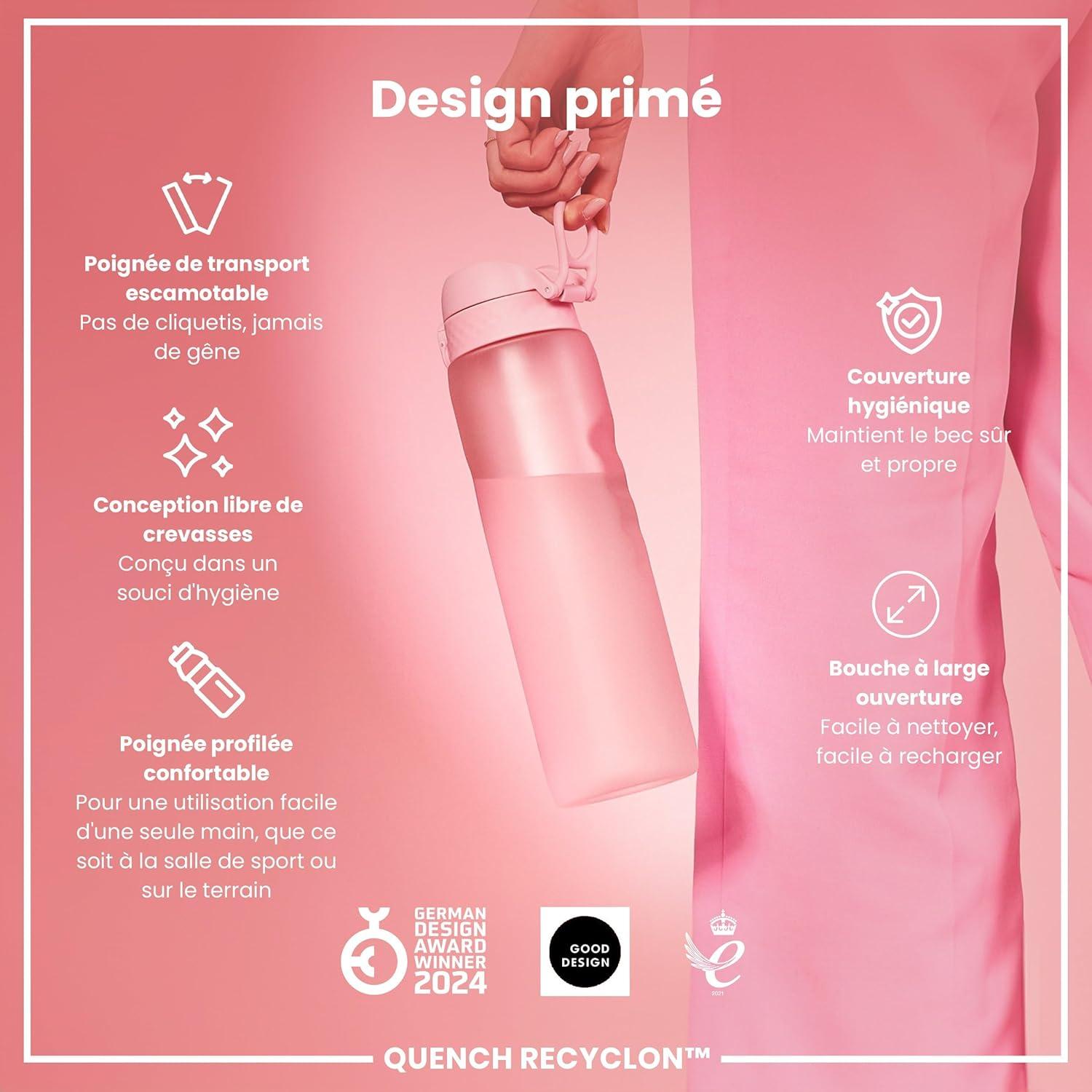 imageIon8 Gourde 1l 1000ml AntiFuite Facile Ouvrir Verrouillage Scuris Poigne de Transport Lavable en Lavevaisselle Sans BPA Idale pour le Sport et la Salle de Sport Violet ClairRose Clair