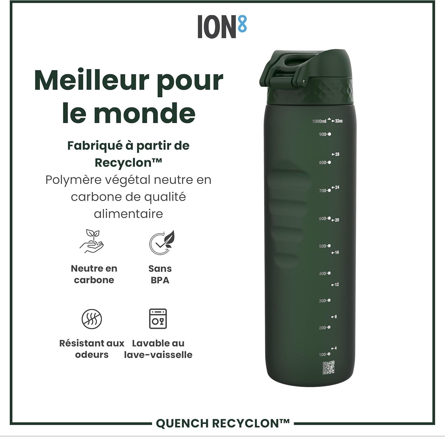 imageIon8 Gourde 1l 1000ml AntiFuite Facile Ouvrir Verrouillage Scuris Poigne de Transport Lavable en Lavevaisselle Sans BPA Idale pour le Sport et la Salle de Sport Violet ClairVert Fonc