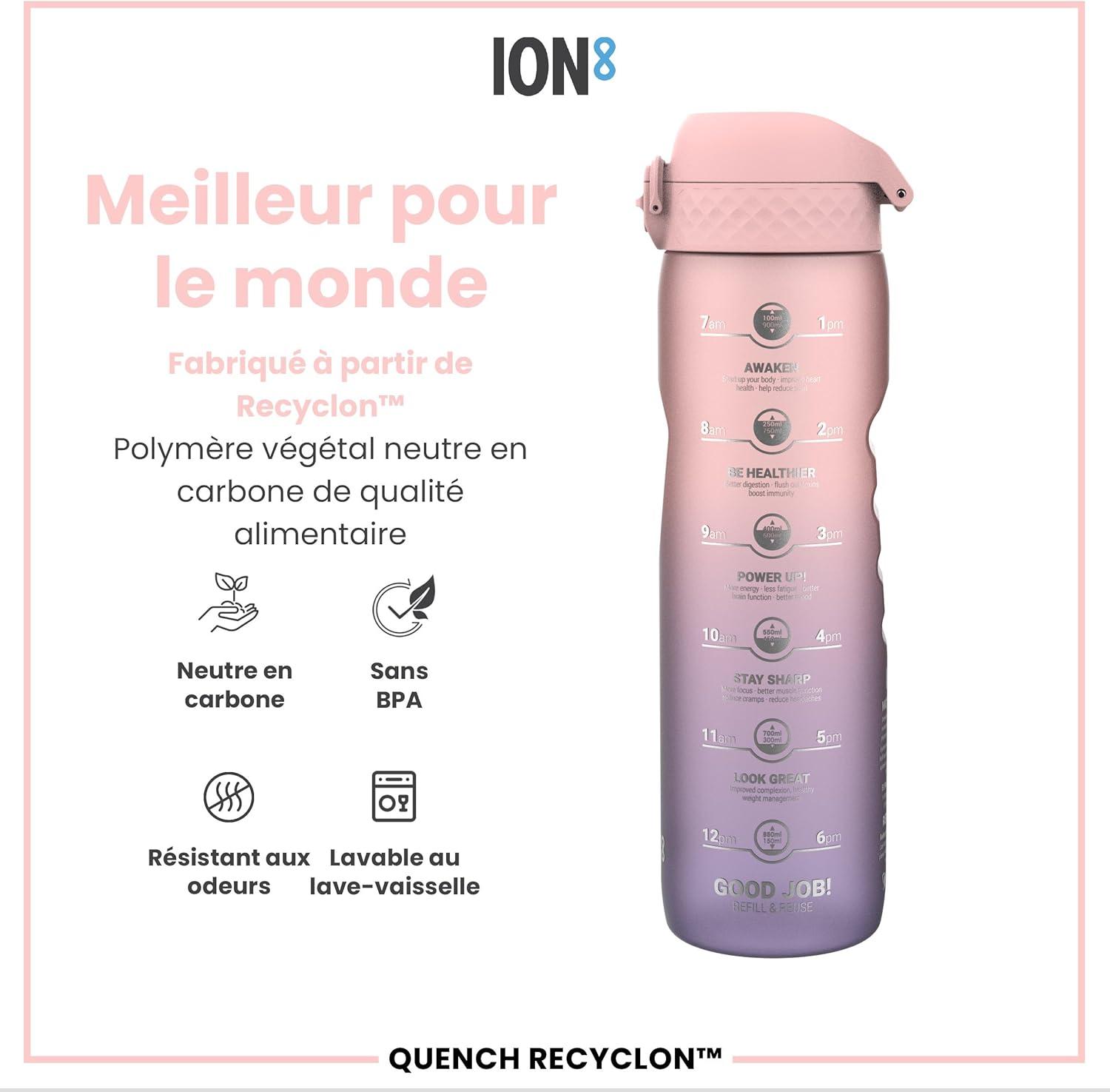 imageIon8 Gourde 1l 1000ml AntiFuite Facile Ouvrir Verrouillage Scuris Poigne de Transport Lavable en Lavevaisselle Sans BPA Idale pour le Sport et la Salle de Sport Violet ClairMauve Clair et Rose