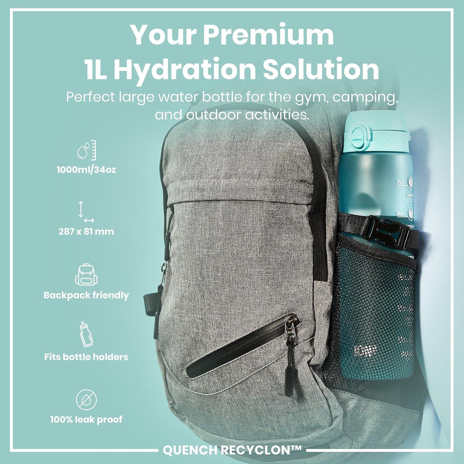 imageIon8 Gourde 1l 1000ml AntiFuite Facile Ouvrir Verrouillage Scuris Poigne de Transport Lavable en Lavevaisselle Sans BPA Idale pour le Sport et la Salle de Sport Violet ClairBleu Sonique