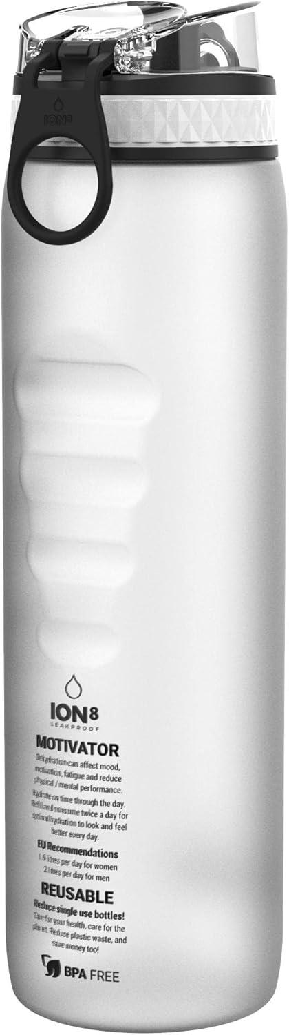 imageIon8 Gourde 1l 1000ml AntiFuite Facile Ouvrir Verrouillage Scuris Poigne de Transport Lavable en Lavevaisselle Sans BPA Idale pour le Sport et la Salle de Sport Violet ClairBlanc