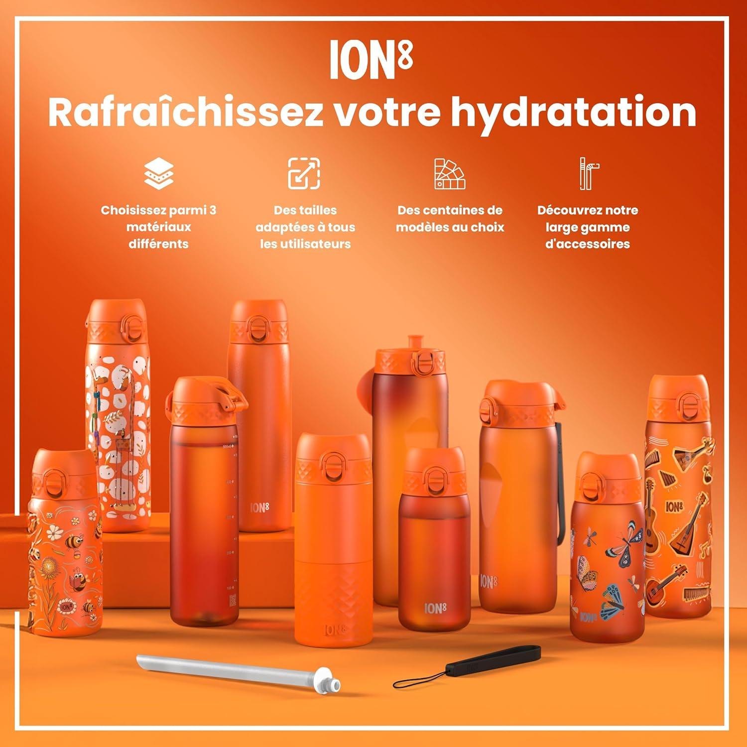 imageIon8 Gourde 1l 1000ml AntiFuite Facile Ouvrir Verrouillage Scuris Poigne de Transport Lavable en Lavevaisselle Sans BPA Idale pour le Sport et la Salle de Sport Violet ClairOrange