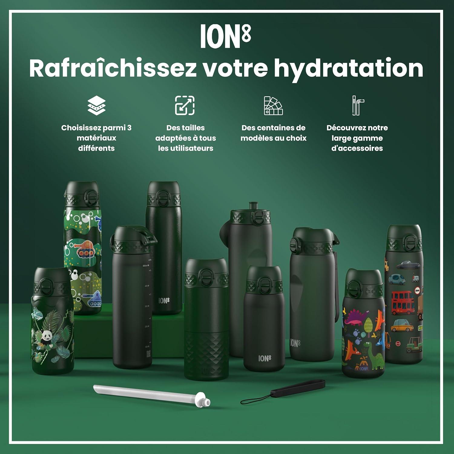 imageIon8 Gourde 1l 1000ml AntiFuite Facile Ouvrir Verrouillage Scuris Poigne de Transport Lavable en Lavevaisselle Sans BPA Idale pour le Sport et la Salle de Sport Violet ClairVert Fonc