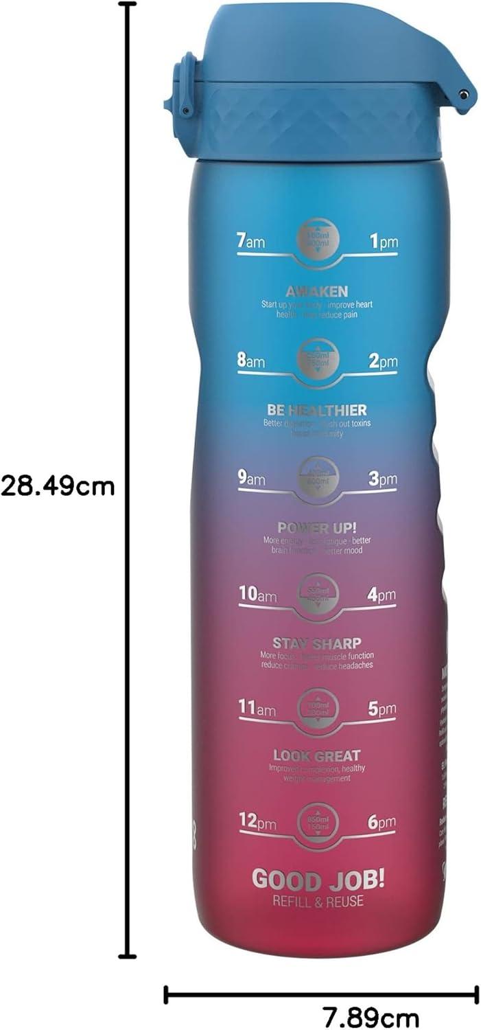 imageIon8 Gourde 1l 1000ml AntiFuite Facile Ouvrir Verrouillage Scuris Poigne de Transport Lavable en Lavevaisselle Sans BPA Idale pour le Sport et la Salle de Sport Violet ClairBleu et Rose