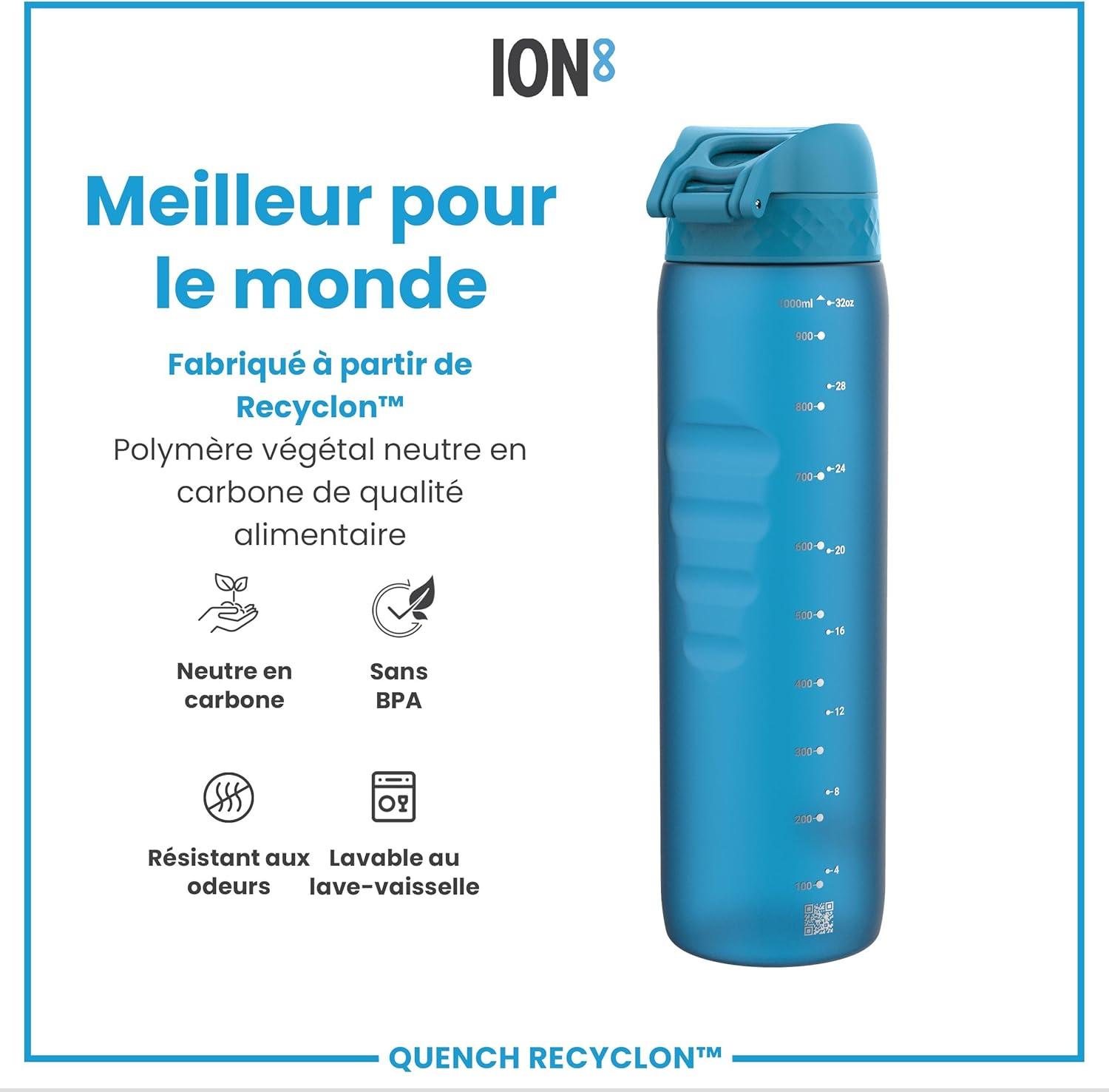 imageIon8 Gourde 1l 1000ml AntiFuite Facile Ouvrir Verrouillage Scuris Poigne de Transport Lavable en Lavevaisselle Sans BPA Idale pour le Sport et la Salle de Sport Violet ClairBleu
