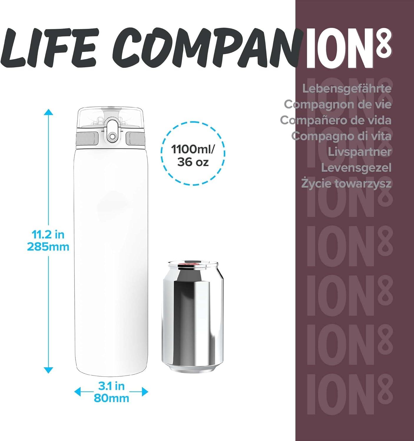 imageIon8 Gourde 1l 1000ml AntiFuite Facile Ouvrir Verrouillage Scuris Poigne de Transport Lavable en Lavevaisselle Sans BPA Idale pour le Sport et la Salle de Sport Violet ClairVert Ocan