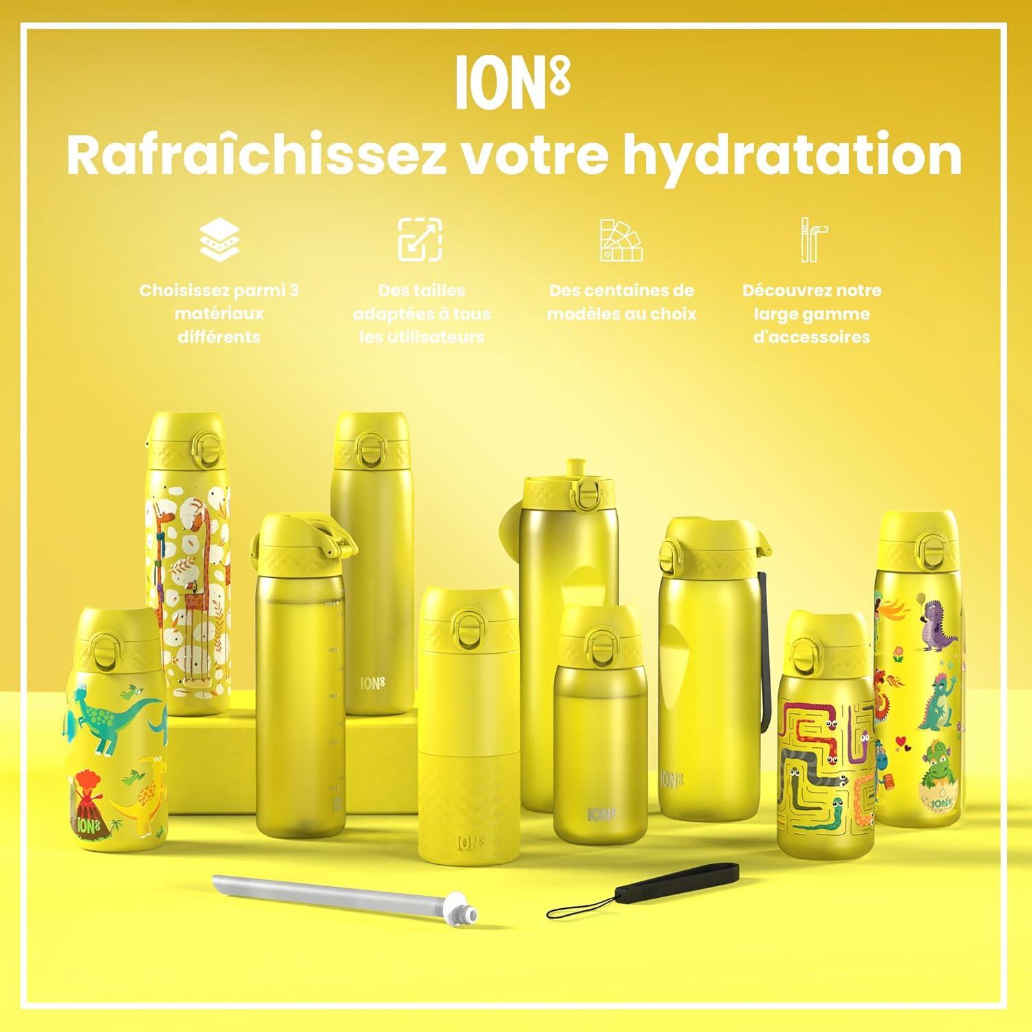 imageIon8 Gourde 1l 1000ml AntiFuite Facile Ouvrir Verrouillage Scuris Poigne de Transport Lavable en Lavevaisselle Sans BPA Idale pour le Sport et la Salle de Sport Violet ClairJaune
