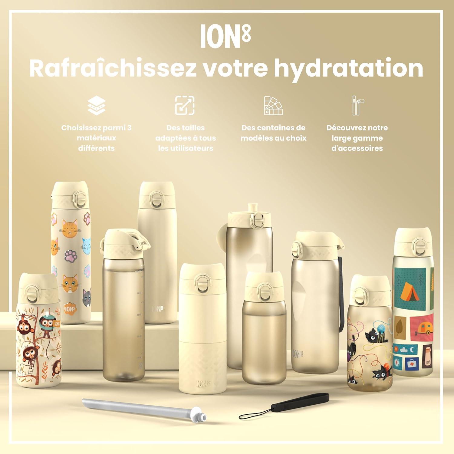 imageIon8 Gourde 1l 1000ml AntiFuite Facile Ouvrir Verrouillage Scuris Poigne de Transport Lavable en Lavevaisselle Sans BPA Idale pour le Sport et la Salle de Sport Violet ClairBlanc Crmeux