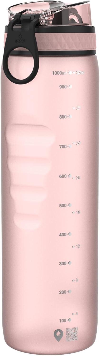imageIon8 Gourde 1l 1000ml AntiFuite Facile Ouvrir Verrouillage Scuris Poigne de Transport Lavable en Lavevaisselle Sans BPA Idale pour le Sport et la Salle de Sport Violet ClairRose Clair