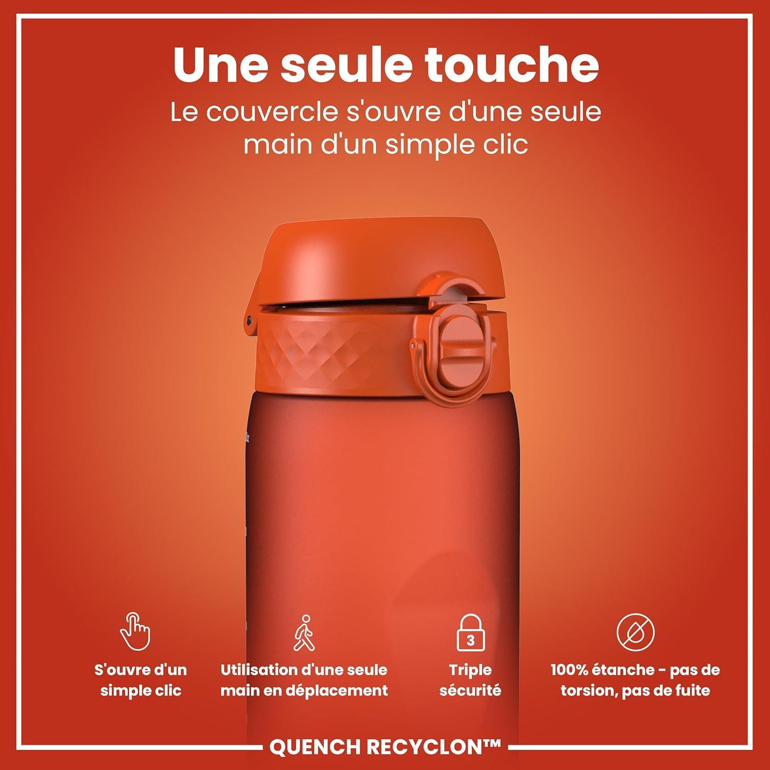 imageIon8 Gourde 1l 1000ml AntiFuite Facile Ouvrir Verrouillage Scuris Poigne de Transport Lavable en Lavevaisselle Sans BPA Idale pour le Sport et la Salle de Sport Violet ClairOrange