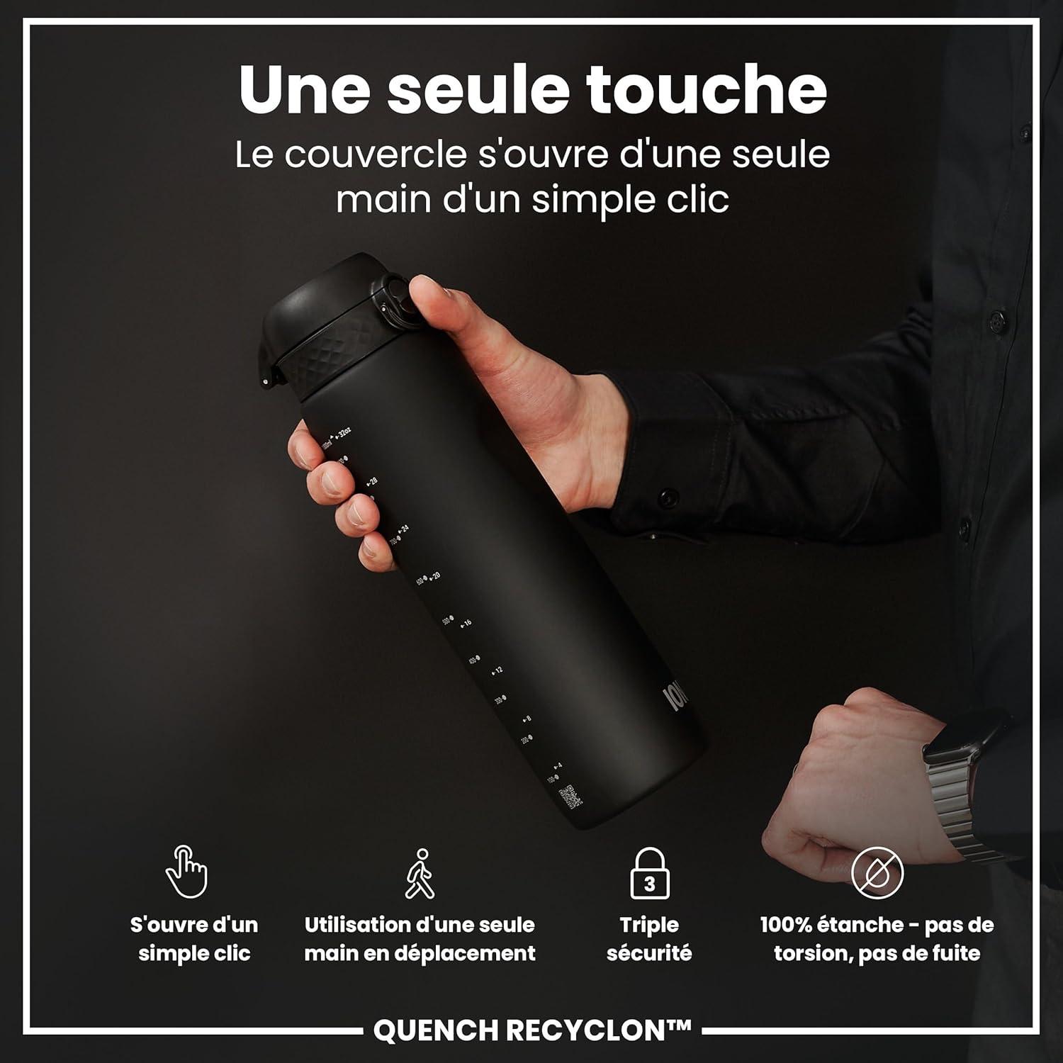 imageIon8 Gourde 1l 1000ml AntiFuite Facile Ouvrir Verrouillage Scuris Poigne de Transport Lavable en Lavevaisselle Sans BPA Idale pour le Sport et la Salle de Sport Violet ClairNoir